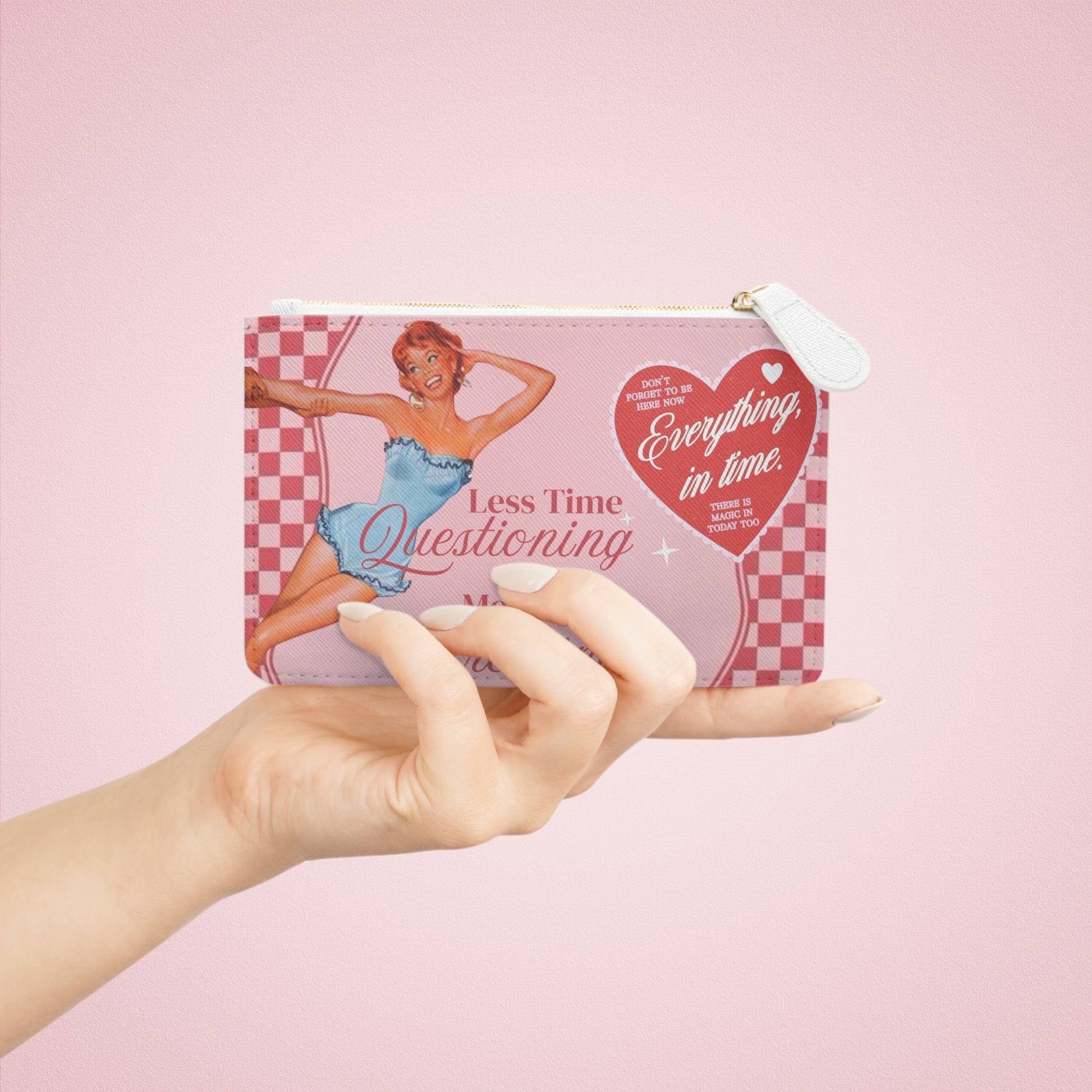 Retro Pink Mini Clutch Bag - Creative Inspiration, Vintage Style, Checkered Design