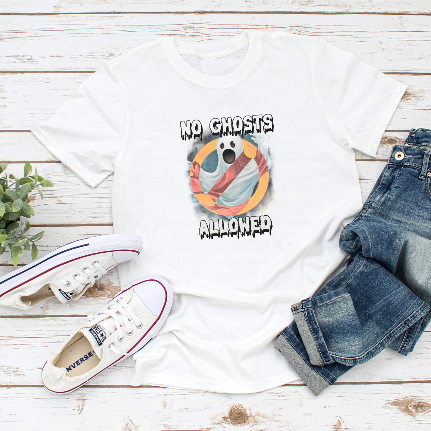 No Ghosts Allowed Women's Tee - Fun Halloween T-Shirt for Spooky Season