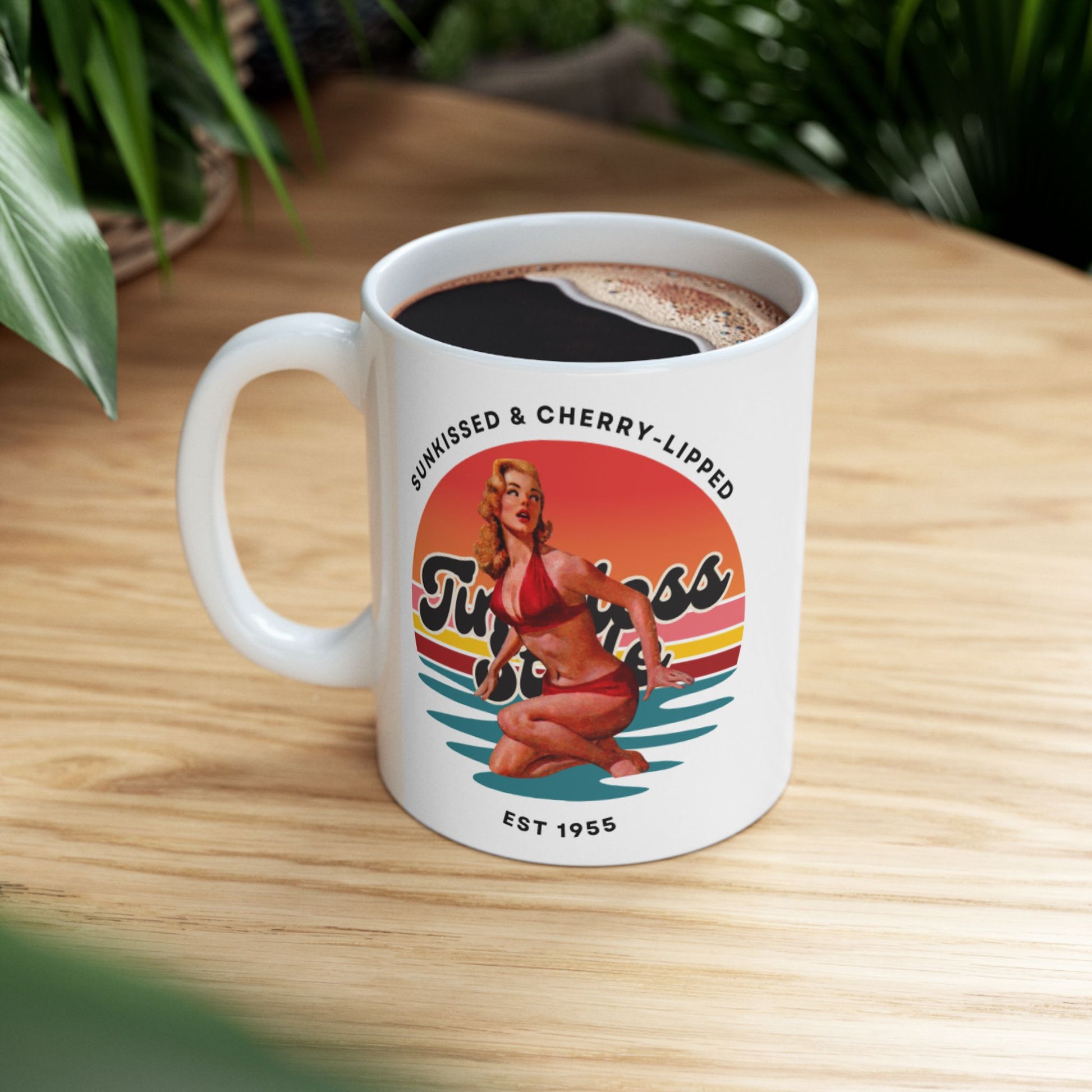 Sunset Vibes Ceramic Mug, Boho Vintage Coffee Cup,