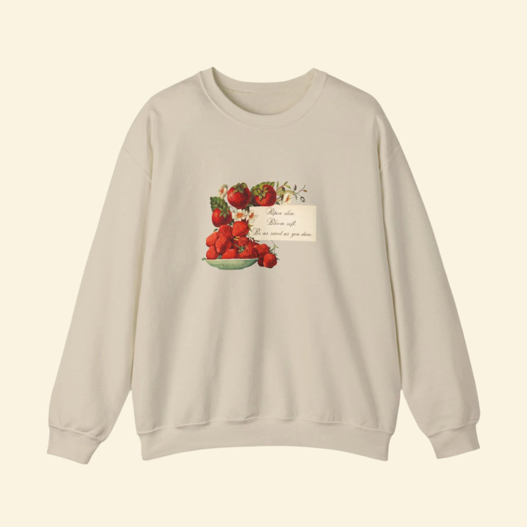 Strawberry Garden Crewneck Sweatshirt - Cozy Vintage Floral Design