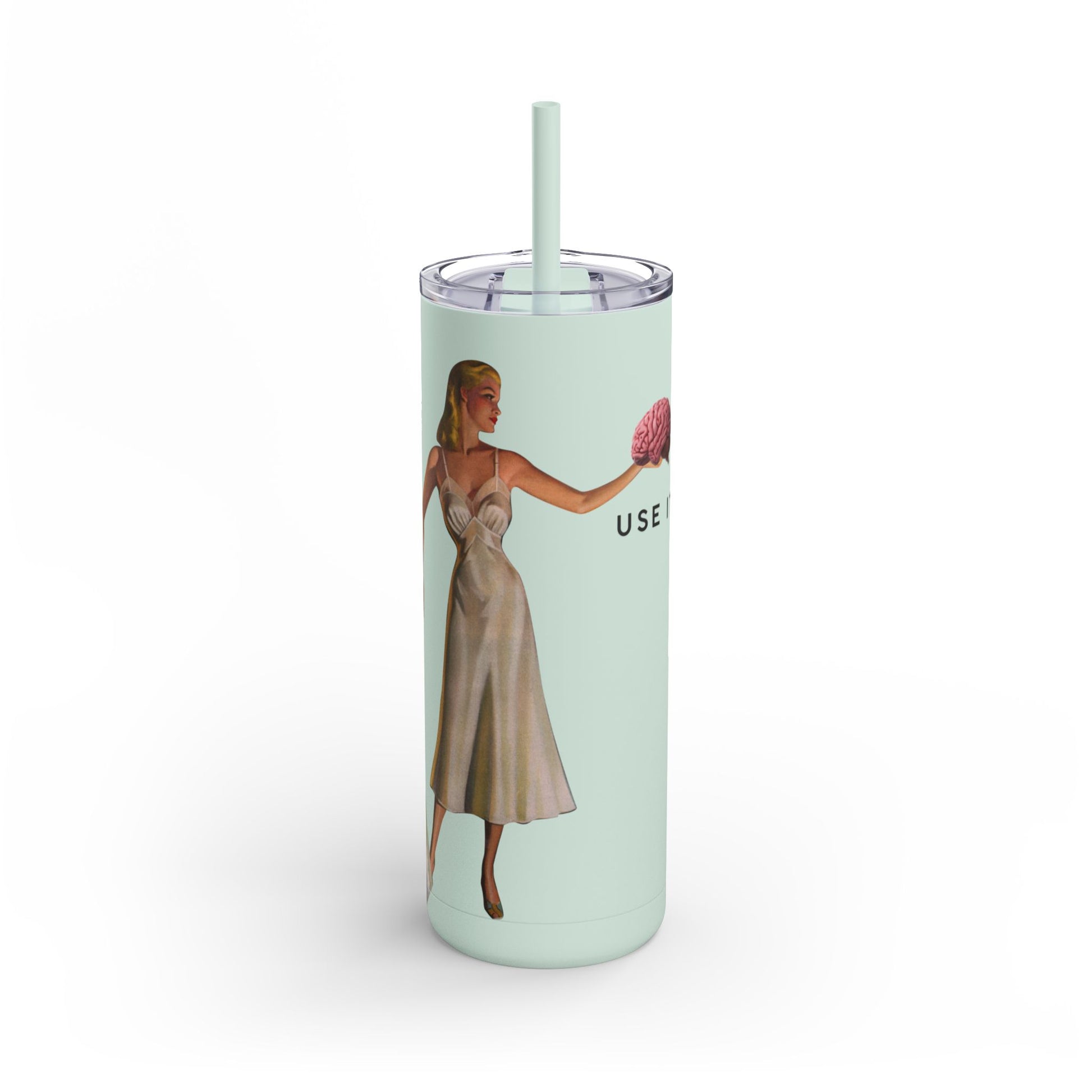 Vintage-Inspired 20oz Skinny Tumbler with 'Use Your Brain' Design