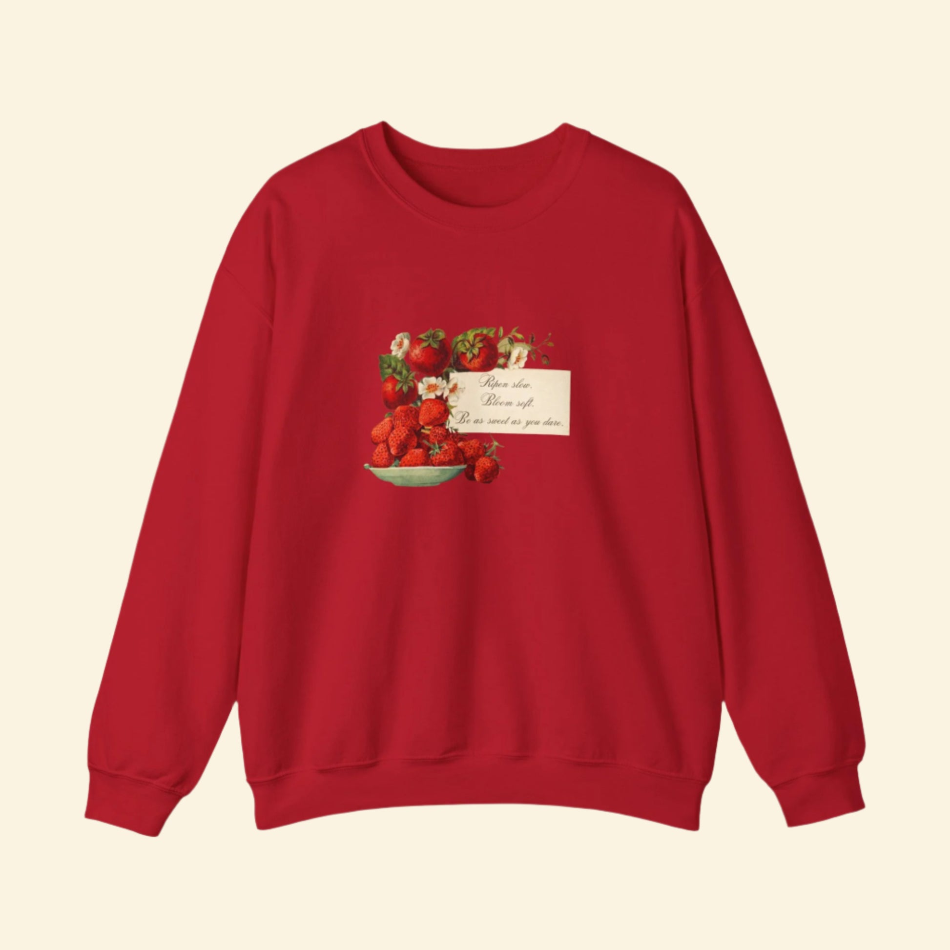 Strawberry Garden Crewneck Sweatshirt - Cozy Vintage Floral Design