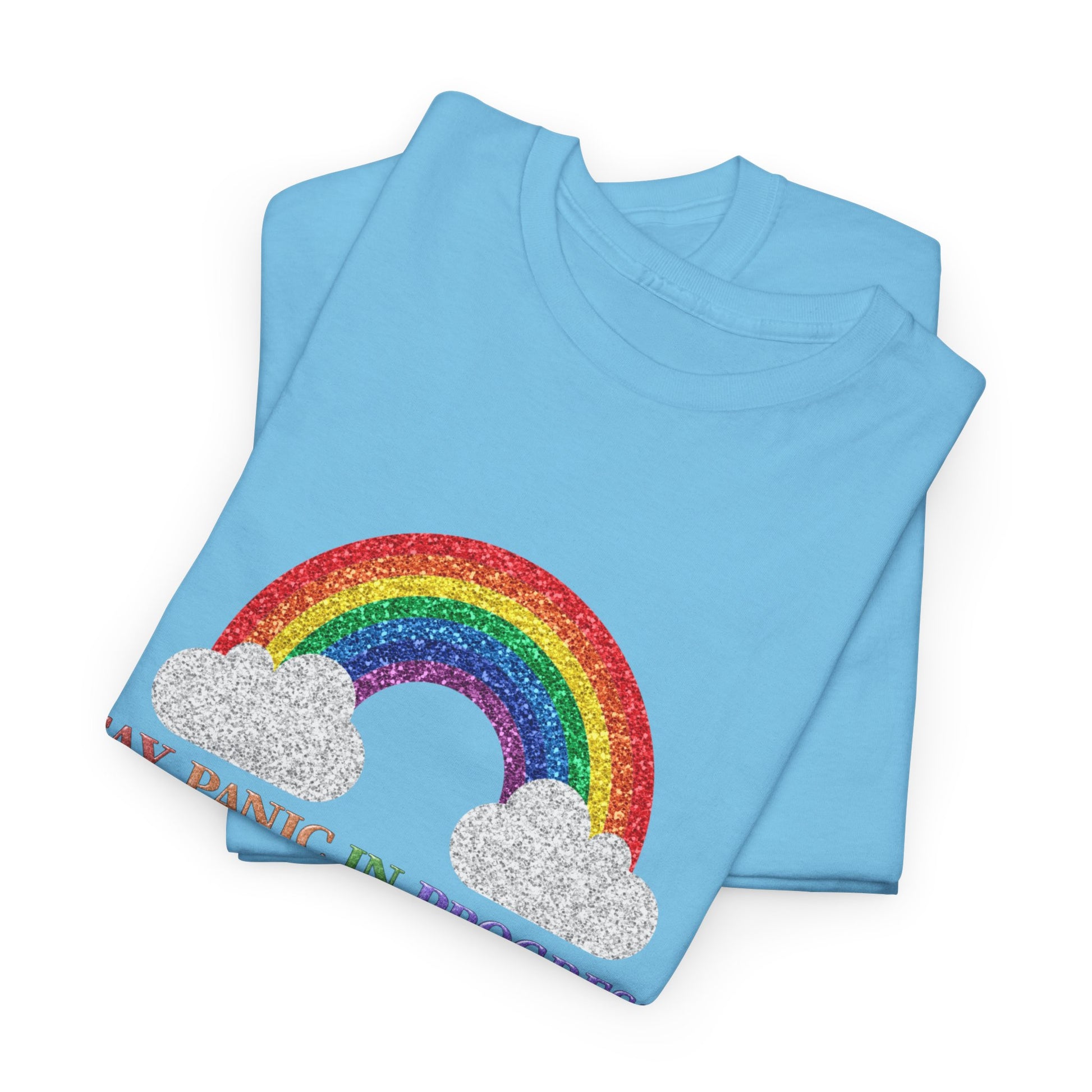 Unisex Heavy Cotton Tee with Rainbow Design - Celebrate Pride, Gay Panic in Progress T-Shirt