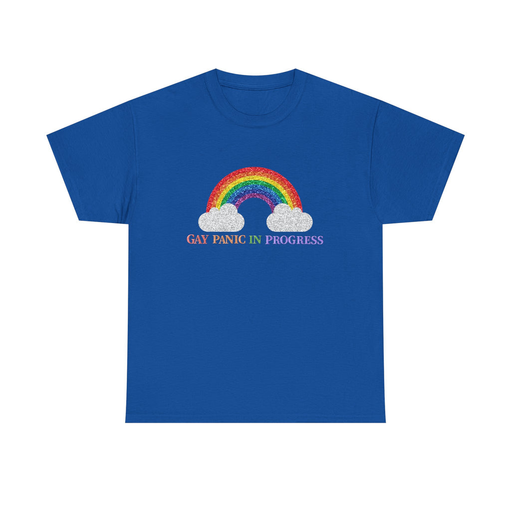 Unisex Heavy Cotton Tee with Rainbow Design - Celebrate Pride, Gay Panic in Progress T-Shirt