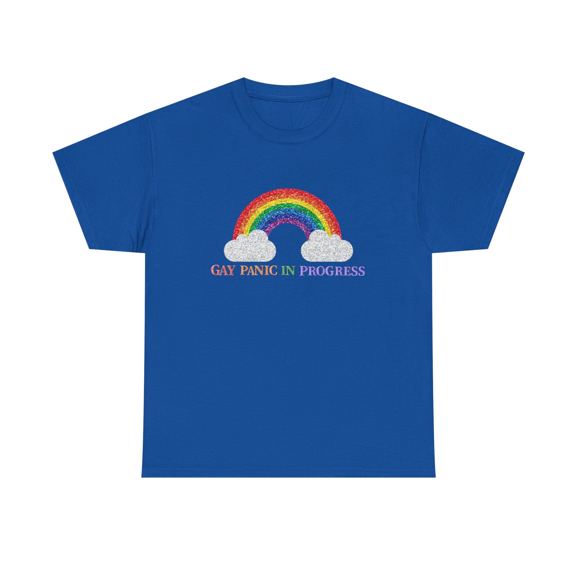 Unisex Heavy Cotton Tee with Rainbow Design - Celebrate Pride, Gay Panic in Progress T-Shirt