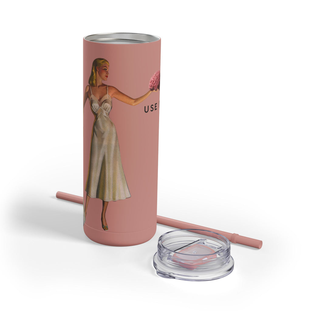 Vintage-Inspired 20oz Skinny Tumbler with 'Use Your Brain' Design