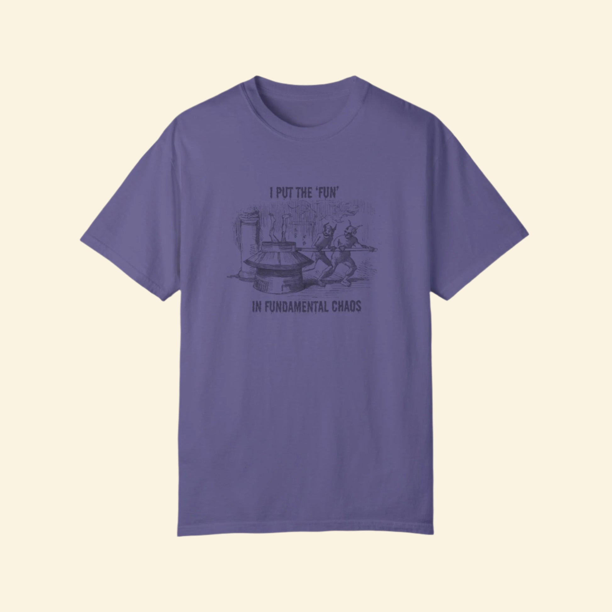 Fun Chaos Unisex Garment-Dyed T-Shirt - Demonic Graphic Tee for Casual Wear