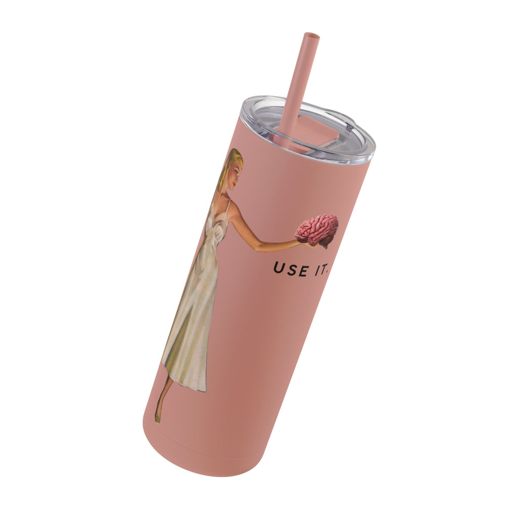 Vintage-Inspired 20oz Skinny Tumbler with 'Use Your Brain' Design