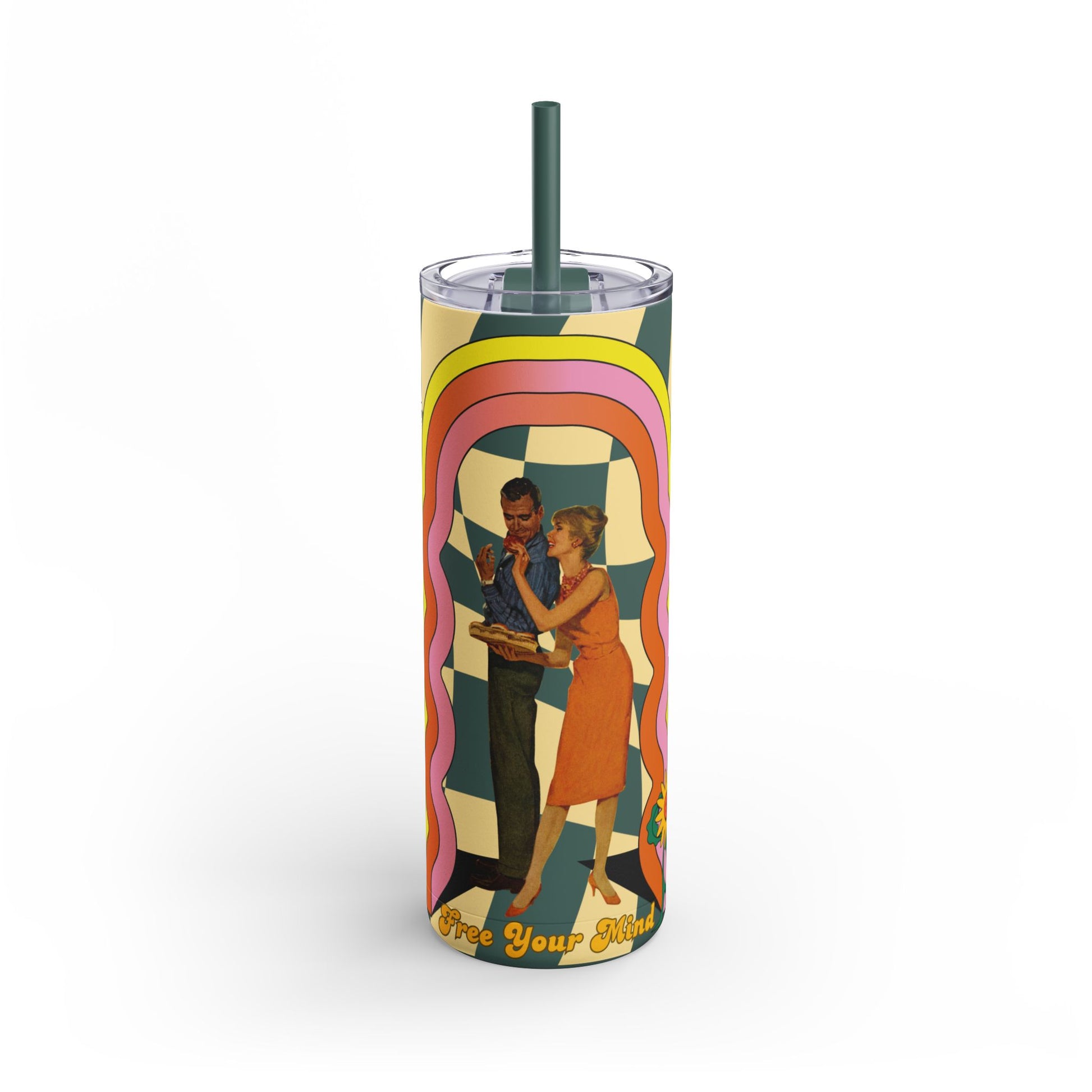 Retro Vibe Skinny Tumbler - 20oz with 'Free Your Mind' Design