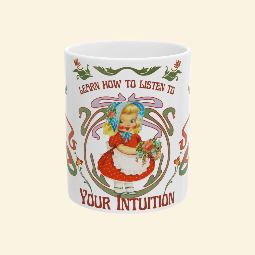 Whimsical Intuition Ceramic Mug - Vintage Girl Design (11oz)