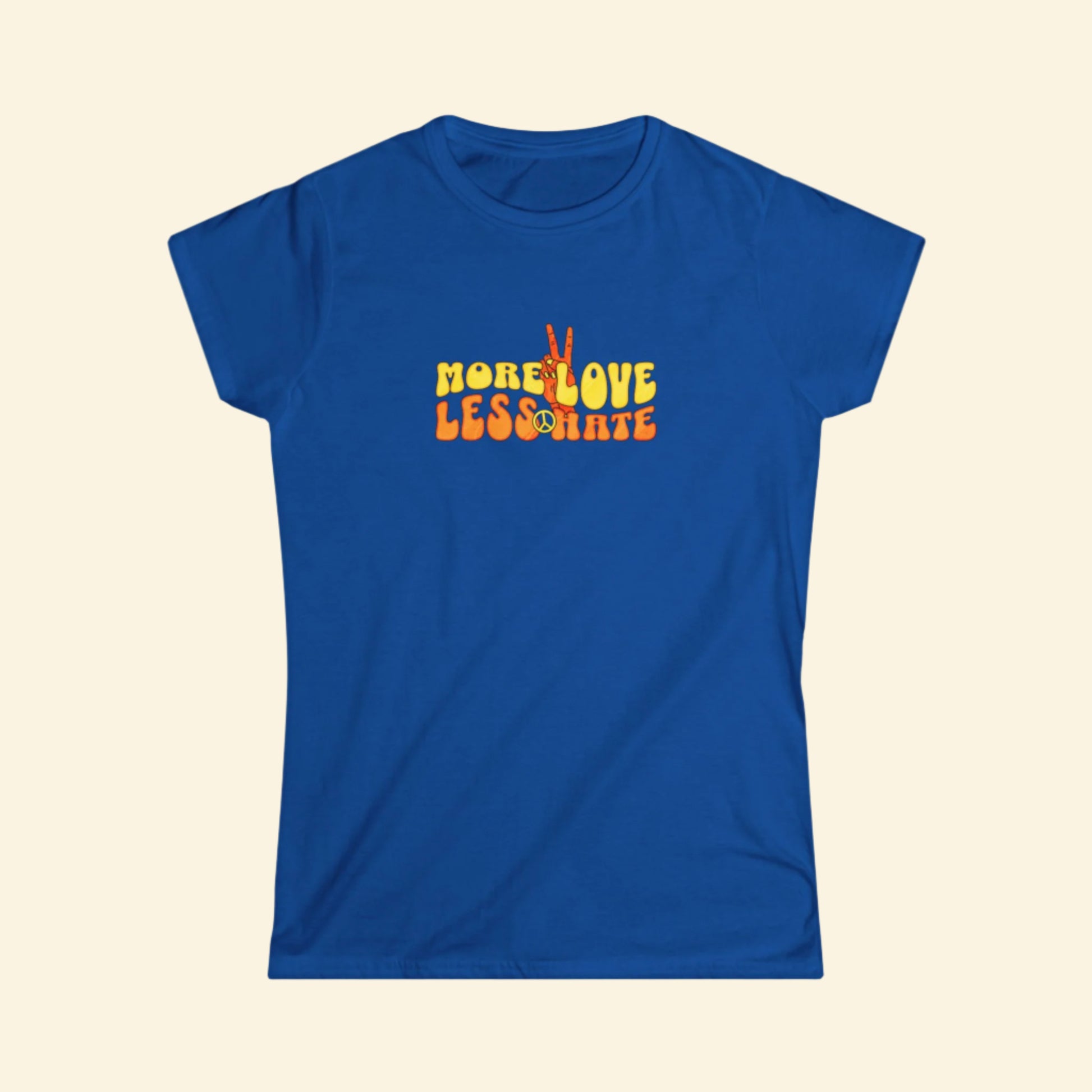 More Love Less Hate Women's Softstyle Tee - Bright Yellow Graphic T-Shirt for Positive Vibes