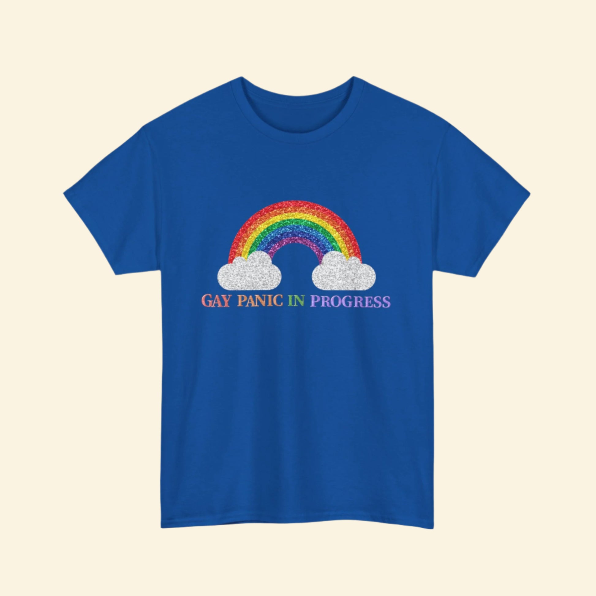 Unisex Heavy Cotton Tee with Rainbow Design - Celebrate Pride, Gay Panic in Progress T-Shirt
