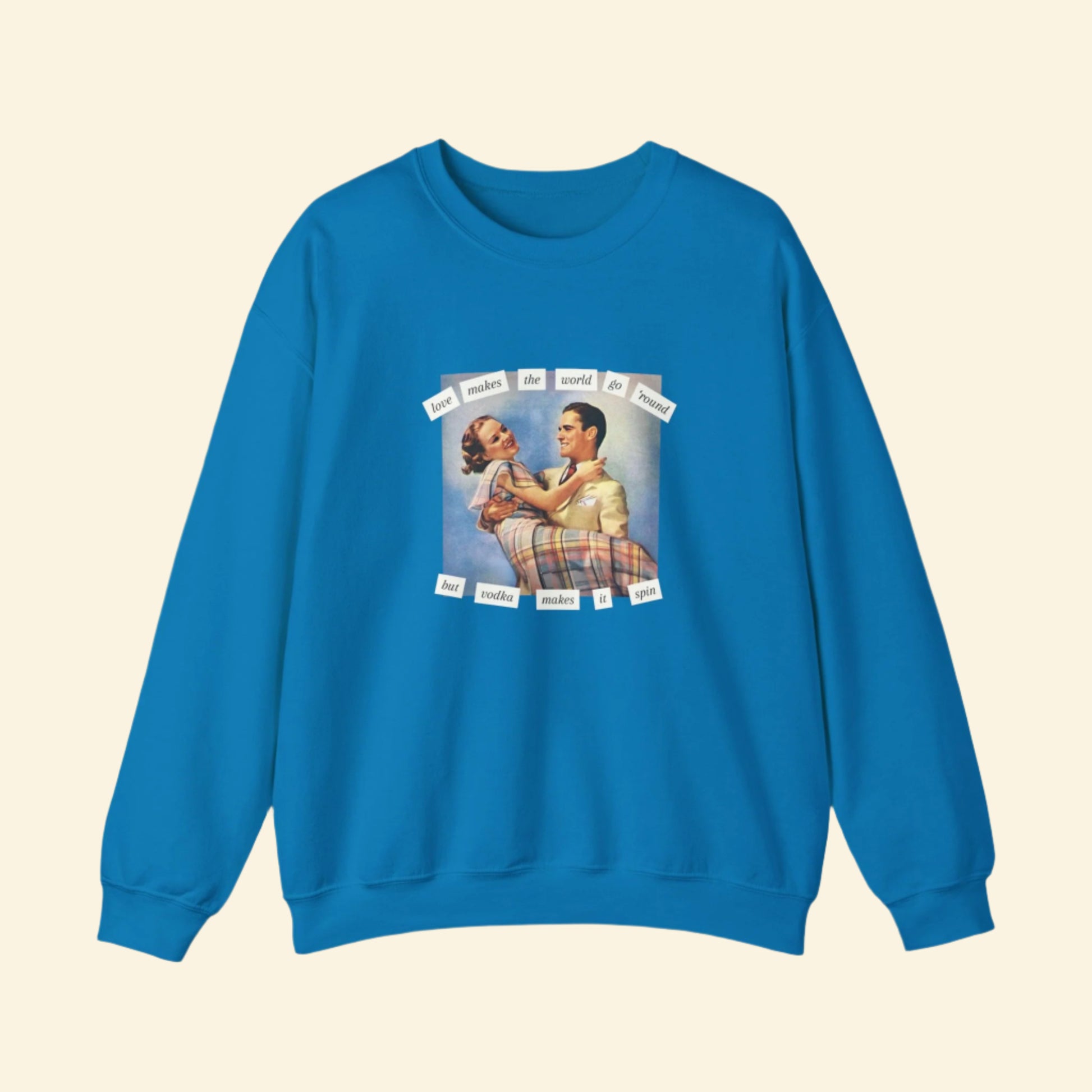 Vintage-Inspired Unisex Crewneck Sweatshirt - 'Love Makes the World Go Round' Design