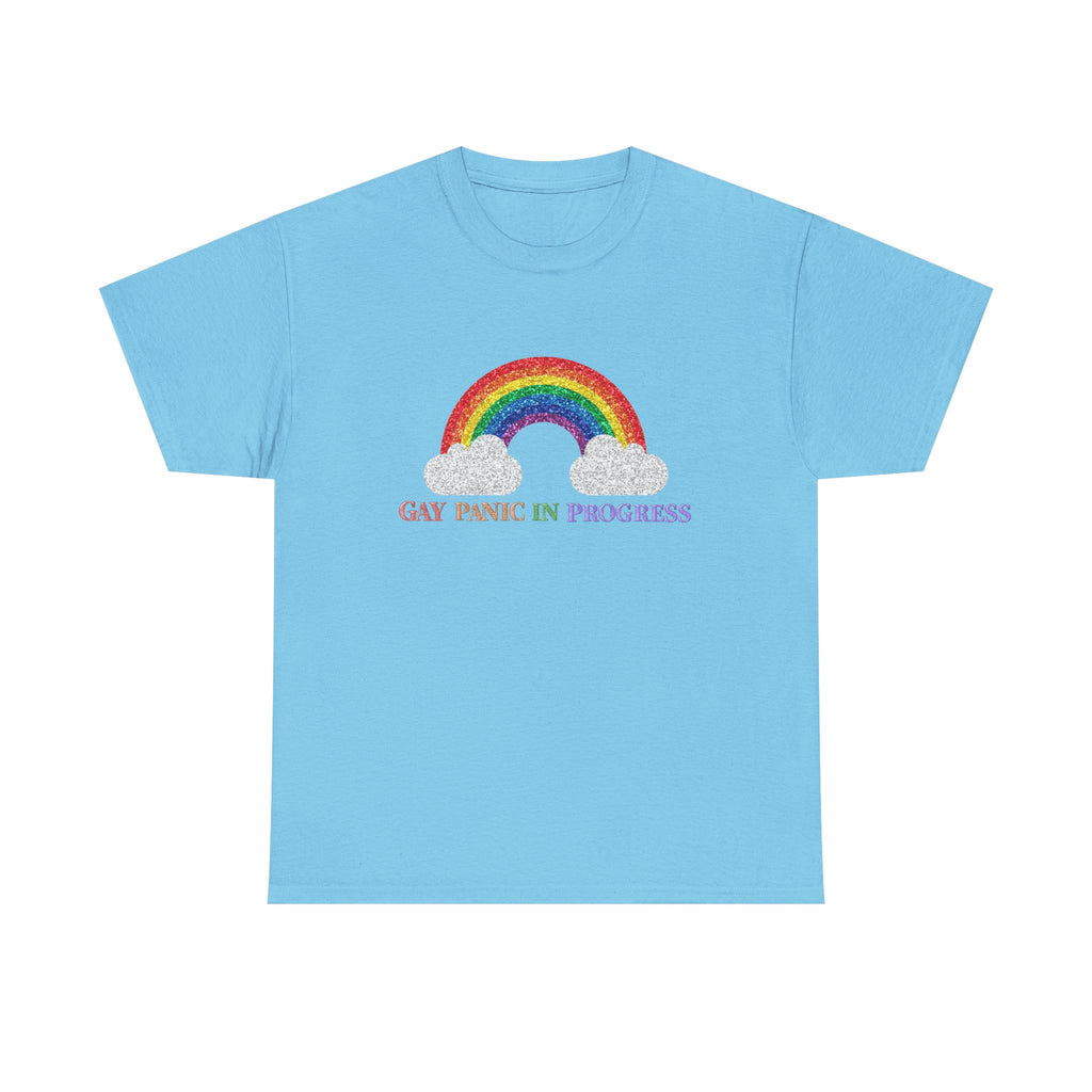 Unisex Heavy Cotton Tee with Rainbow Design - Celebrate Pride, Gay Panic in Progress T-Shirt