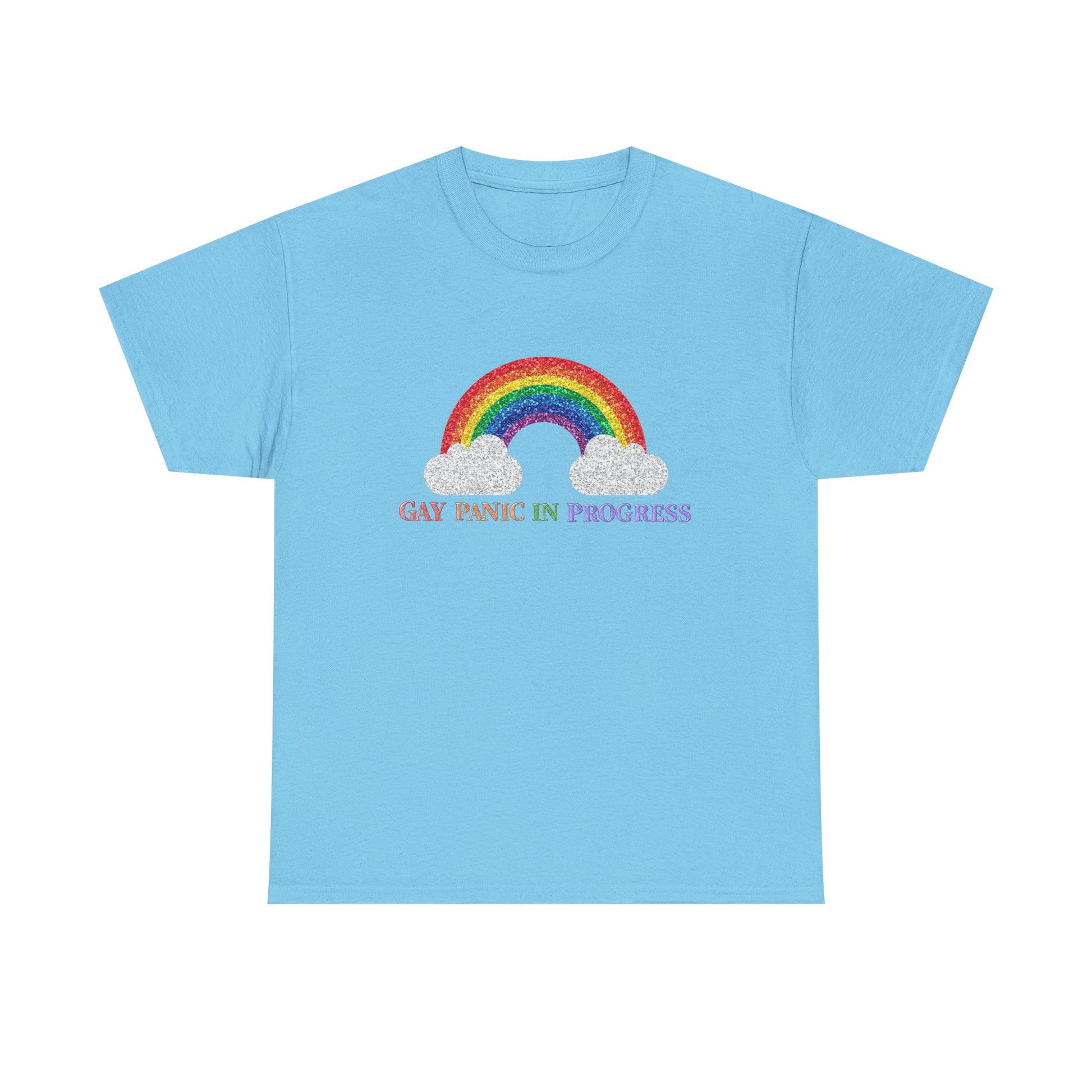 Unisex Heavy Cotton Tee with Rainbow Design - Celebrate Pride, Gay Panic in Progress T-Shirt