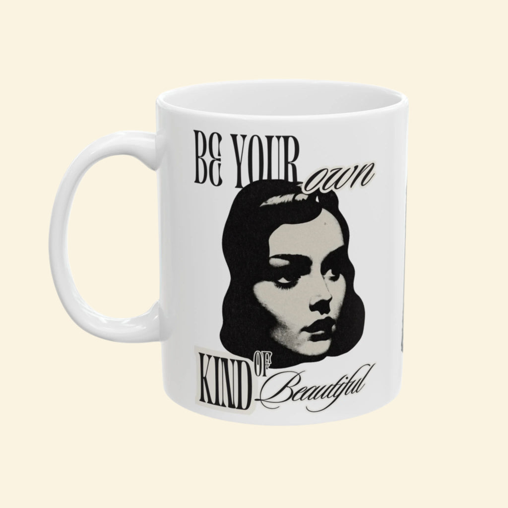 Elegant Black and White Ceramic Mug - Kindness & Beauty Design