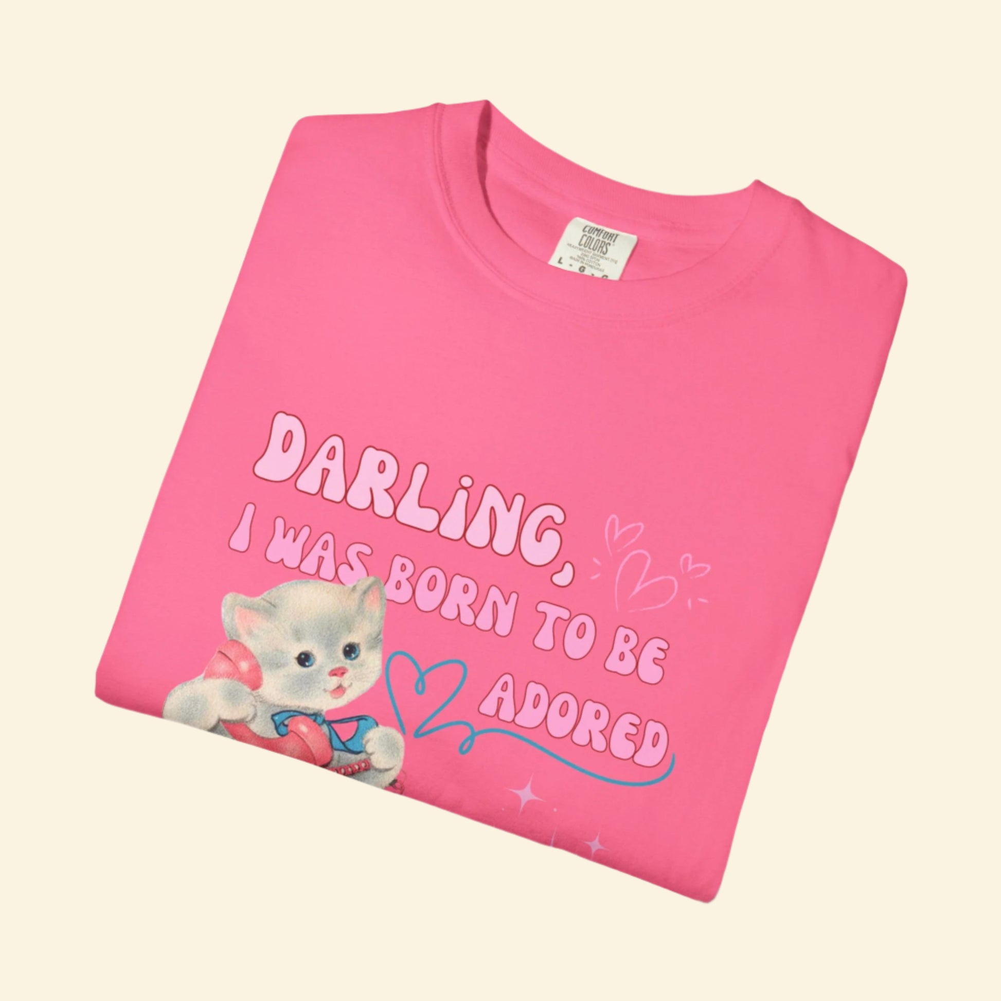 Whimsical Cat Lover T-Shirt, Born to be adored Vintage Tee