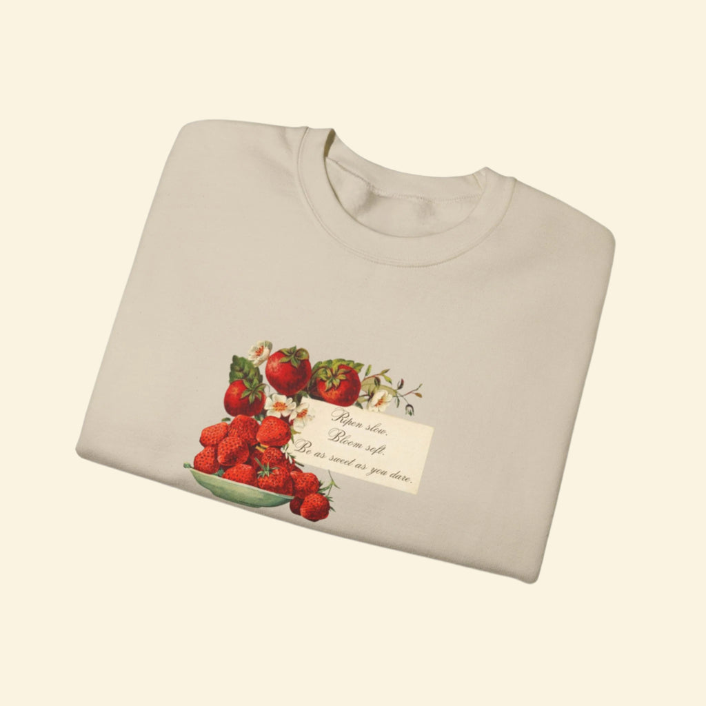 Strawberry Garden Crewneck Sweatshirt - Cozy Vintage Floral Design