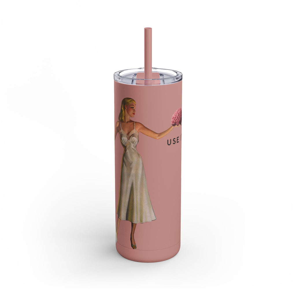 Vintage-Inspired 20oz Skinny Tumbler with 'Use Your Brain' Design