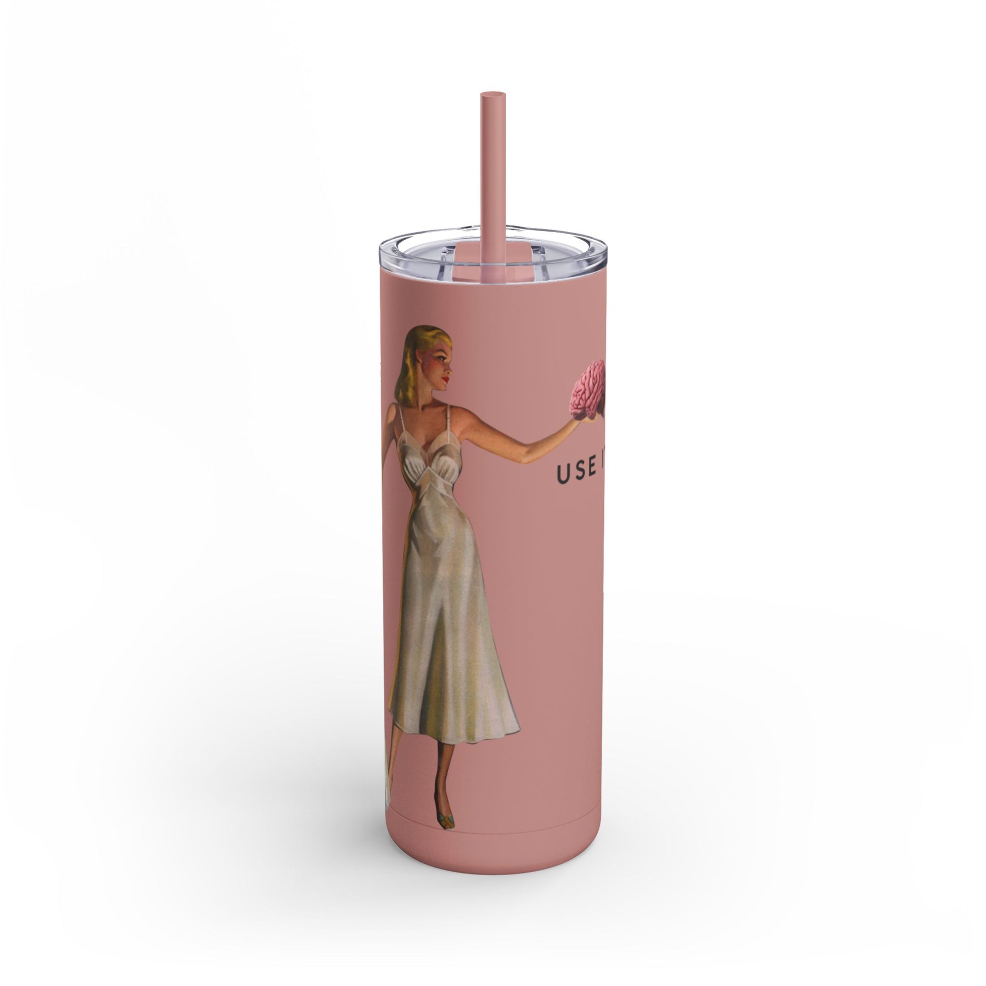 Vintage-Inspired 20oz Skinny Tumbler with 'Use Your Brain' Design