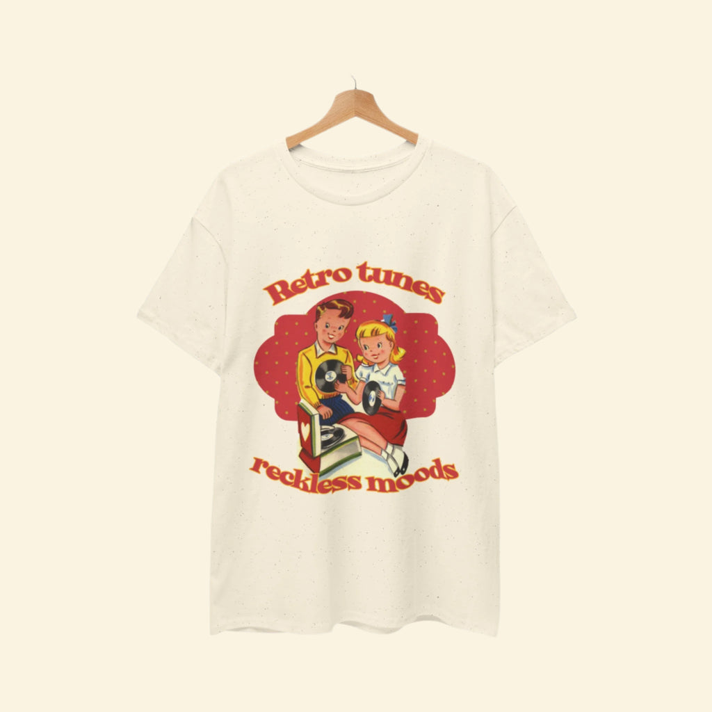 Playful Vintage Tee- "Retro Tunes, Reckless Moods"