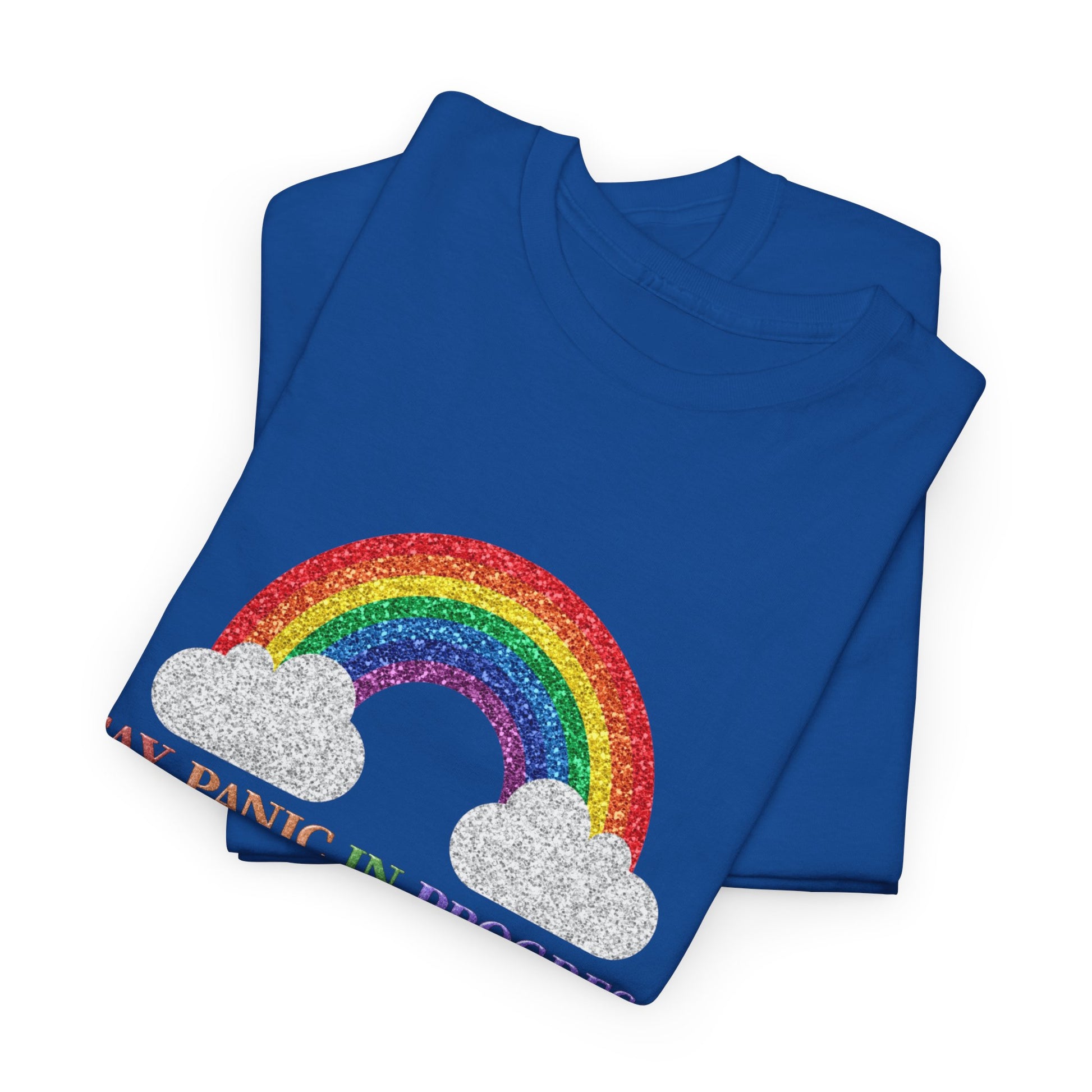 Unisex Heavy Cotton Tee with Rainbow Design - Celebrate Pride, Gay Panic in Progress T-Shirt