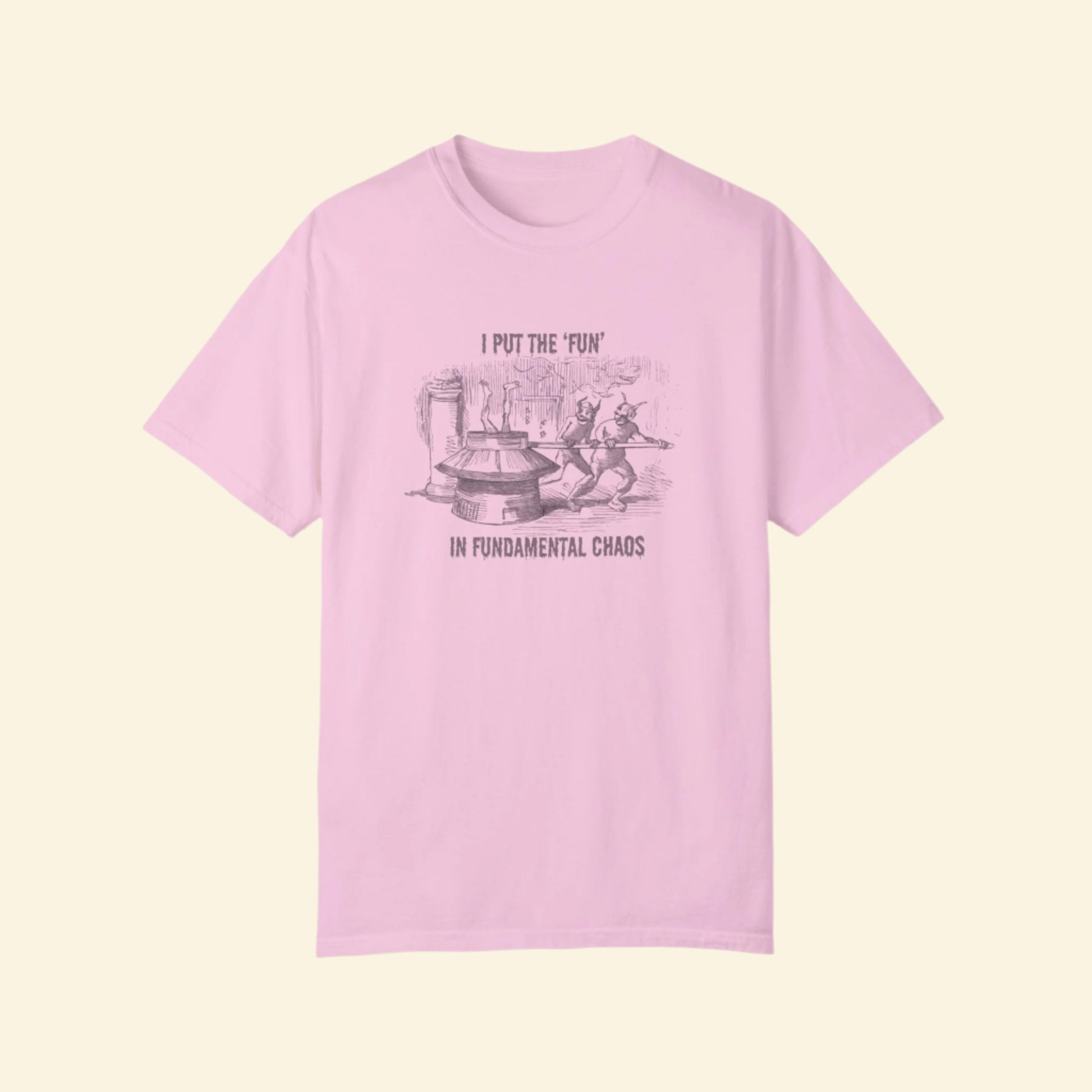 Fun Chaos Unisex Garment-Dyed T-Shirt - Demonic Graphic Tee for Casual Wear