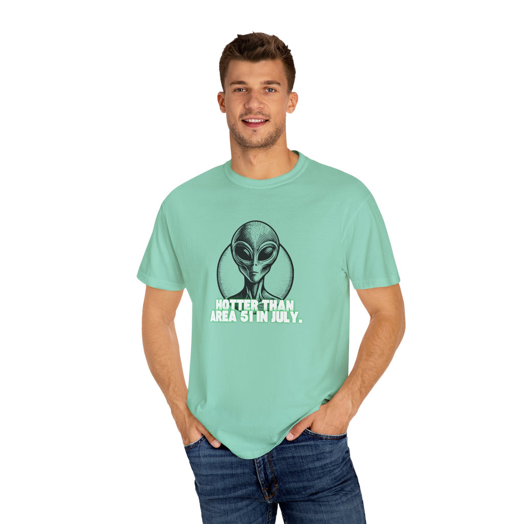 Alien Graphic T-Shirt - 'Hotter Than Area 51 in July' Unisex Tee for Sci-Fi Lovers