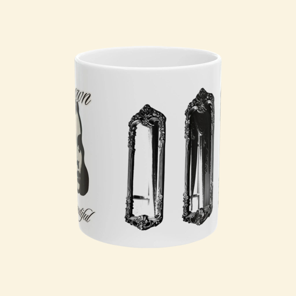 Elegant Black and White Ceramic Mug - Kindness & Beauty Design