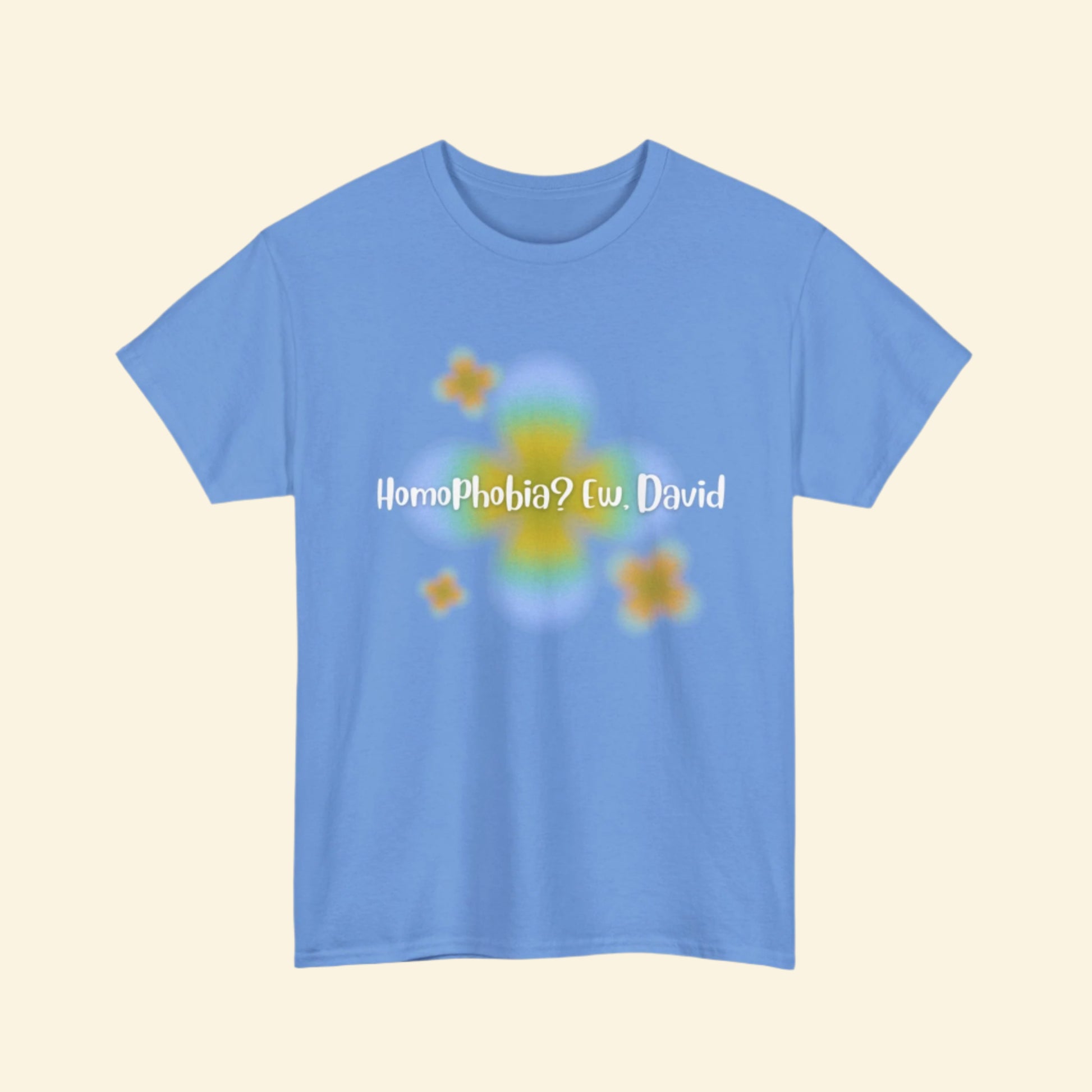 LGBTQ+ Humor Tee, "Homophobia? Ew David", Vibrant Unisex Heavy Cotton Tee