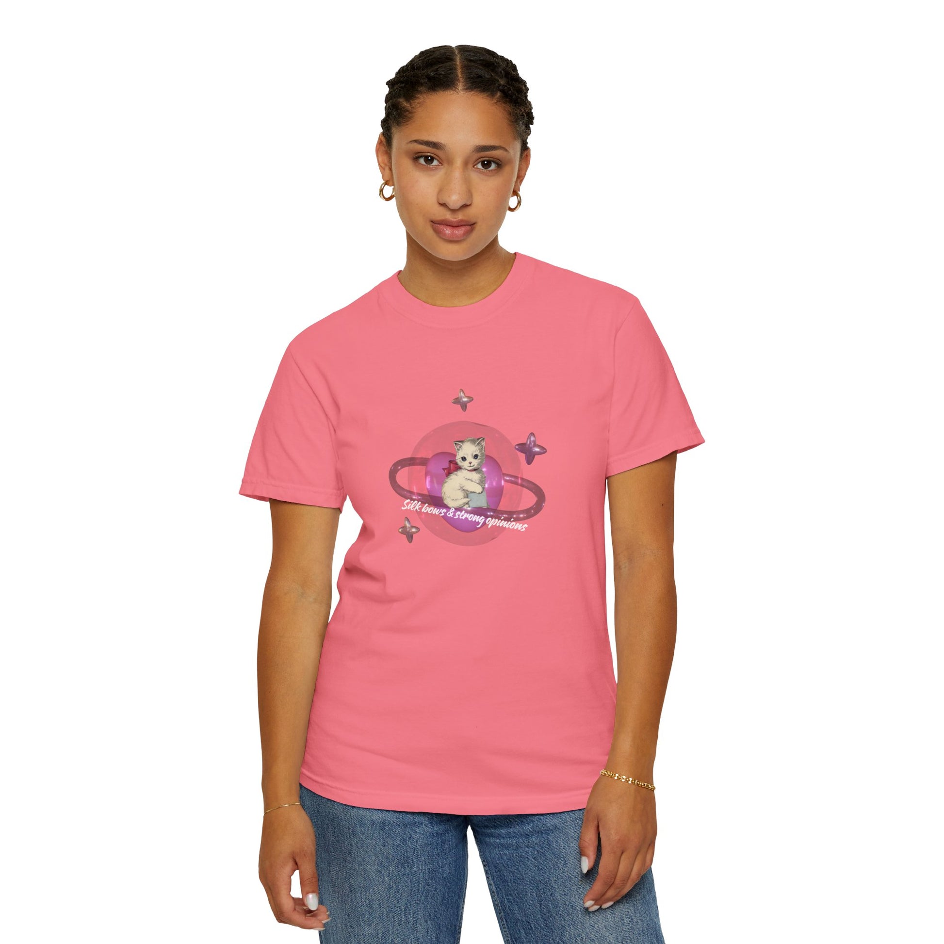 Cute Pink Spaceship Cat T-Shirt - Perfect for Pet Lovers & Cosmic Dreamers