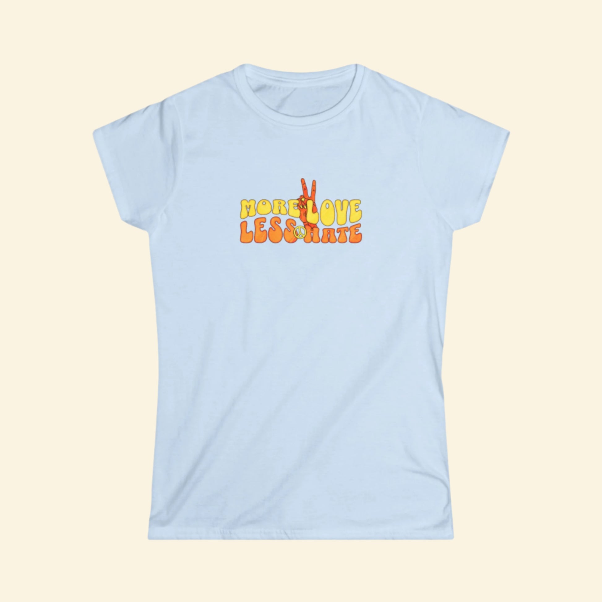 More Love Less Hate Women's Softstyle Tee - Bright Yellow Graphic T-Shirt for Positive Vibes