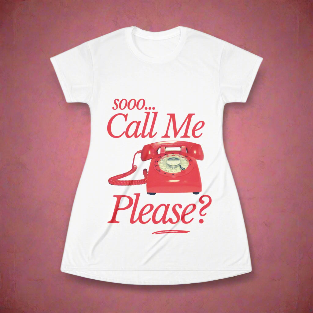 Retro Call Me Phone T-Shirt Dress – Fun, Casual Wear for All Occasions