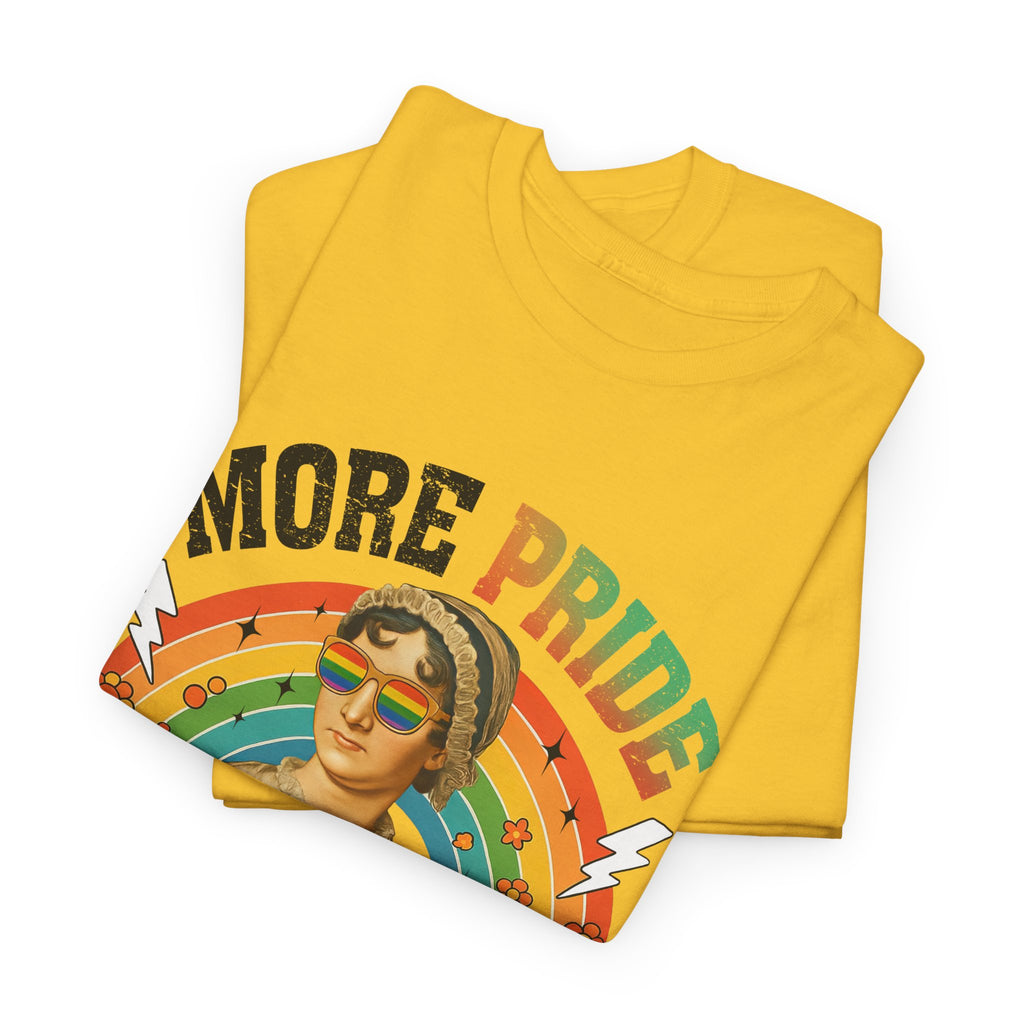 Pride T-Shirt, "More Pride Less Prejudice" Unisex Heavy Cotton Tee with Rainbow Design