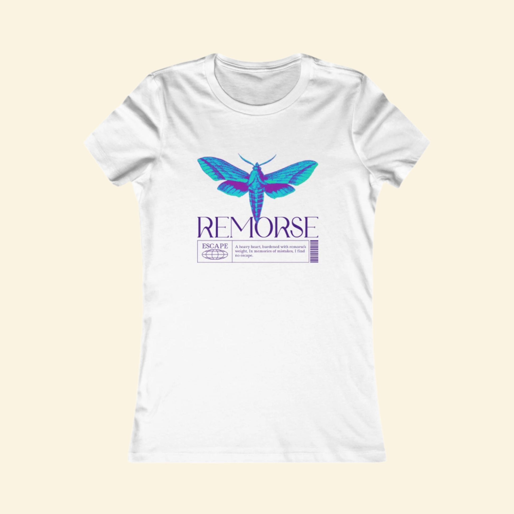 Remorse Graphic Tee - Feminine T-Shirt, Butterfly Art