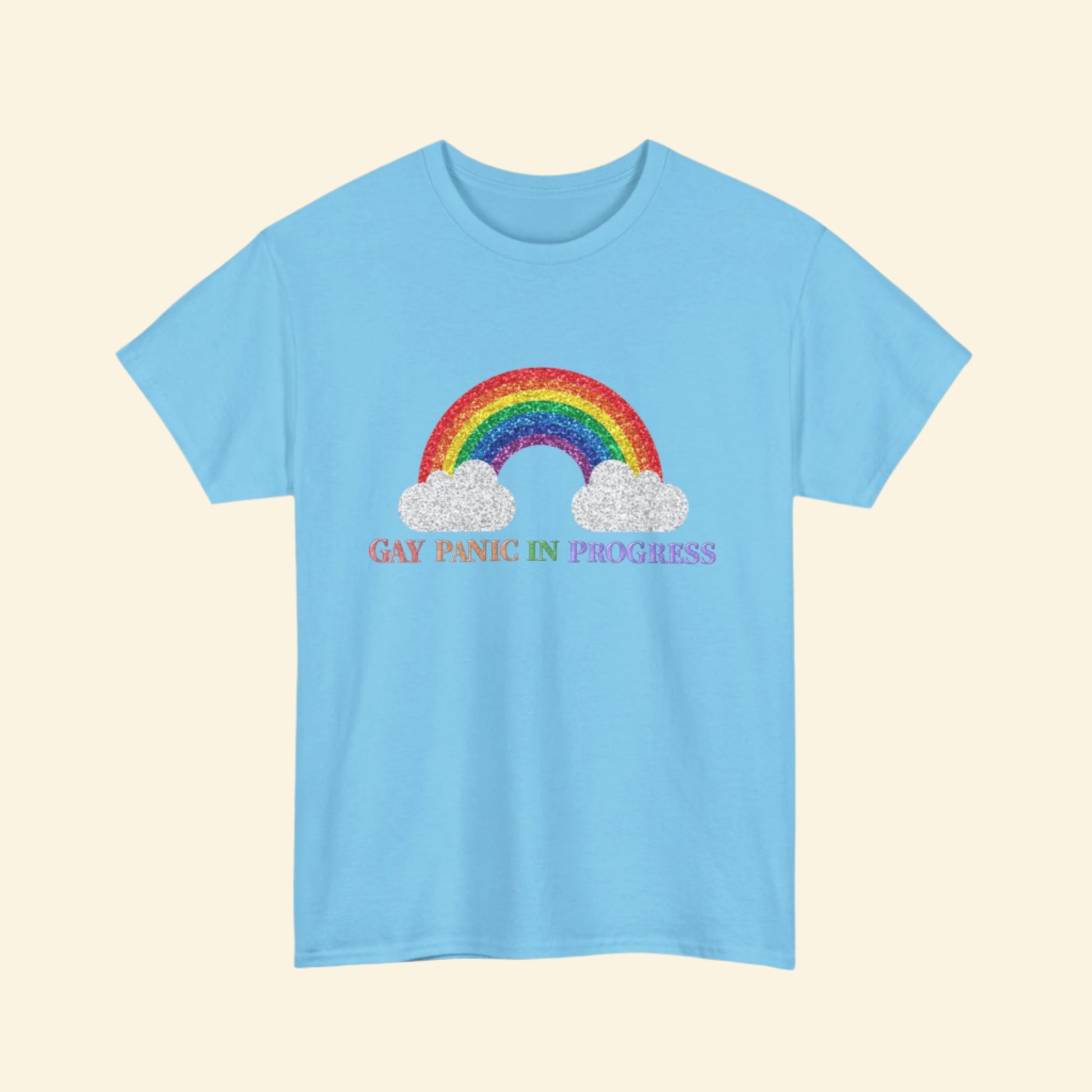 Unisex Heavy Cotton Tee with Rainbow Design - Celebrate Pride, Gay Panic in Progress T-Shirt