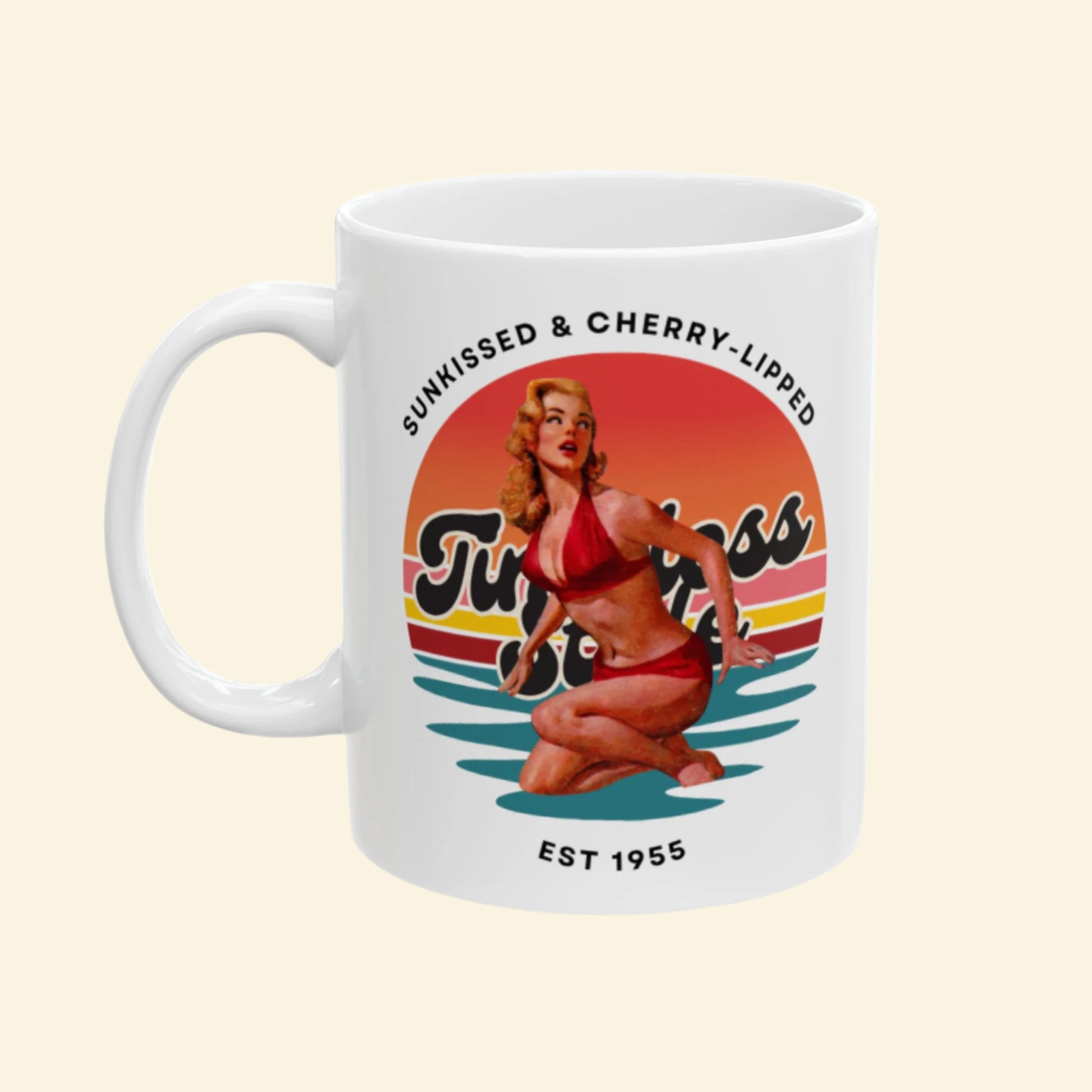 Sunset Vibes Ceramic Mug, Boho Vintage Coffee Cup,