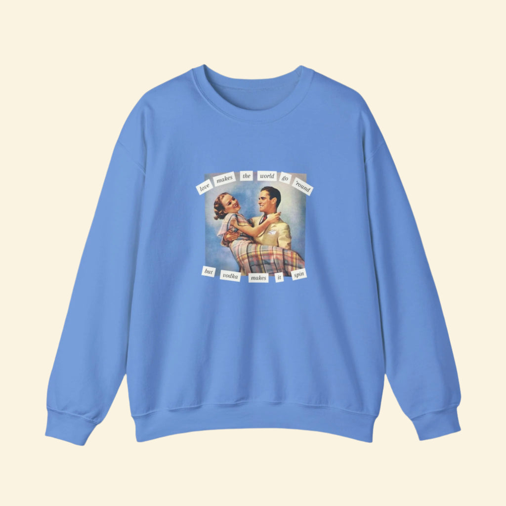 Vintage-Inspired Unisex Crewneck Sweatshirt - 'Love Makes the World Go Round' Design