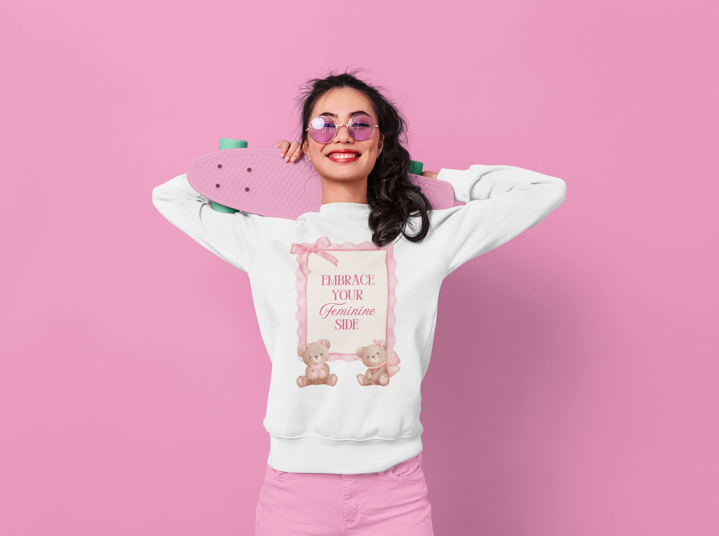 Feminine Coquette Sweatshirt - Cute Crewneck with Teddy Bears