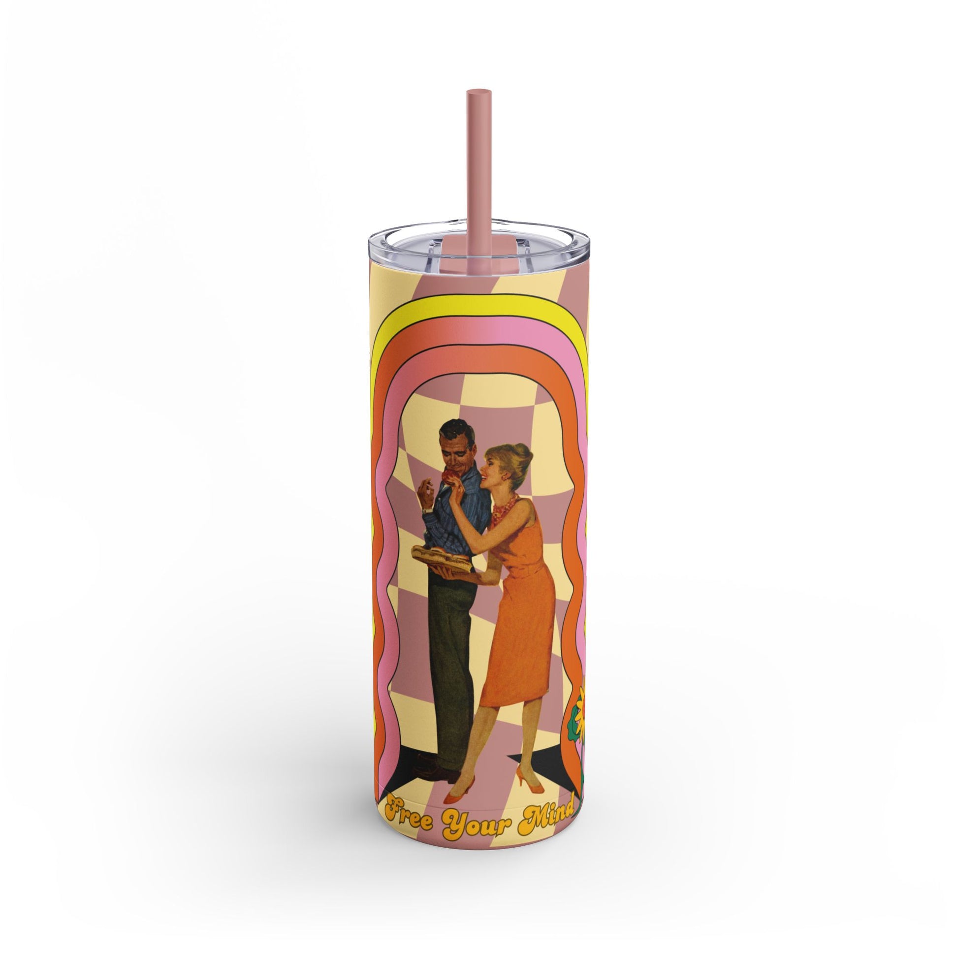 Retro Vibe Skinny Tumbler - 20oz with 'Free Your Mind' Design