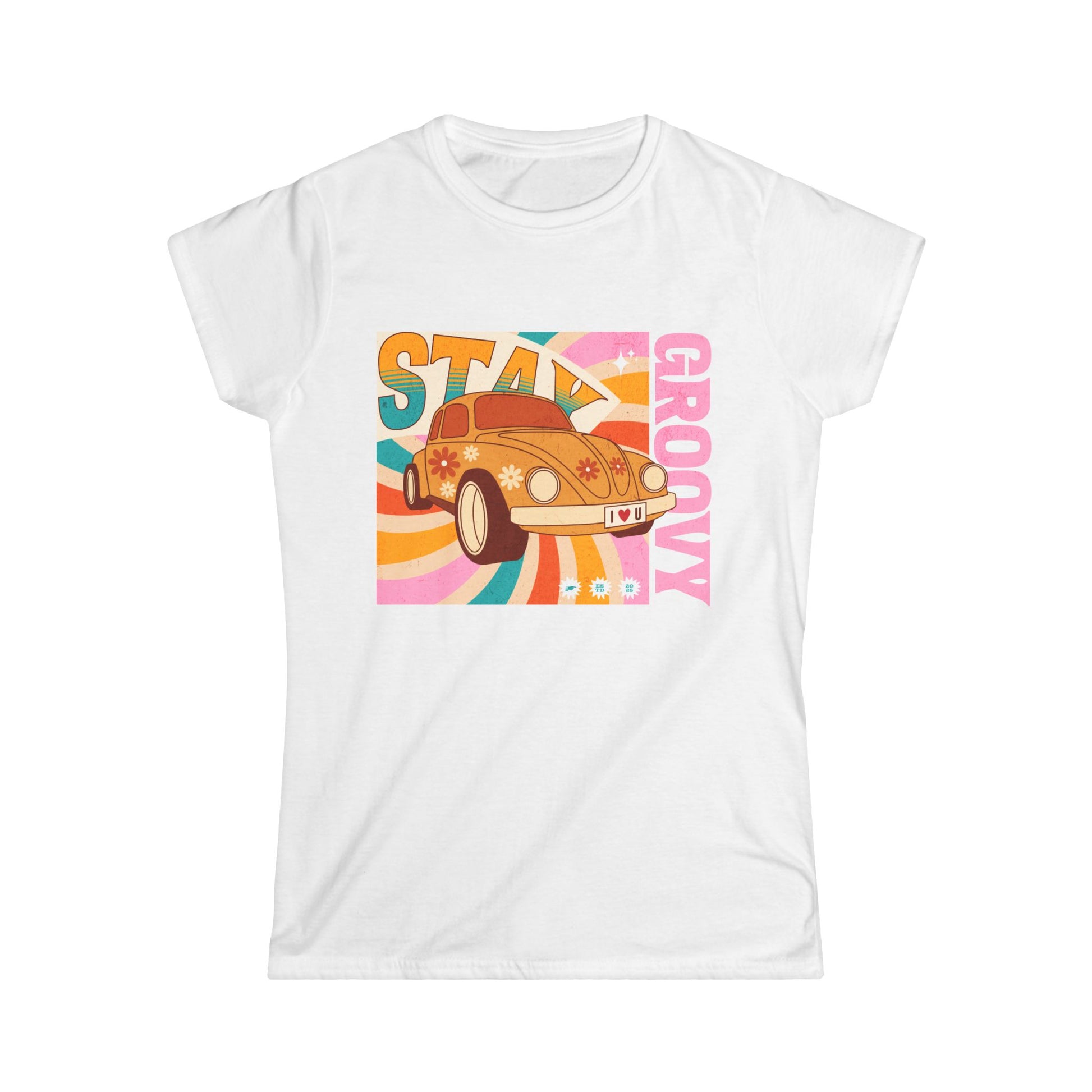 Stay Groovy Women's 70s Tee - Retro Vibe T-Shirt for Casual Wear