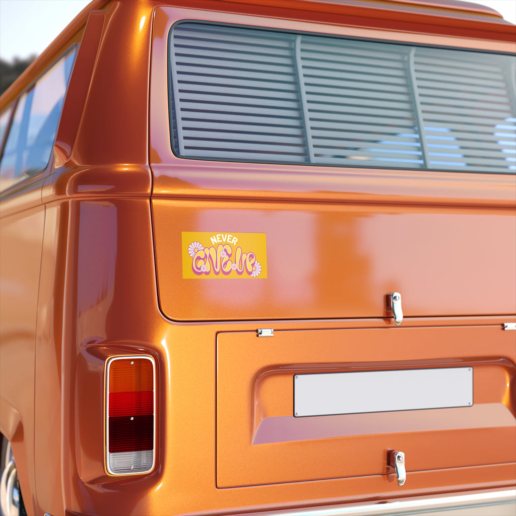 Inspirational Bumper Sticker - 'Never Give Up' with Floral Design