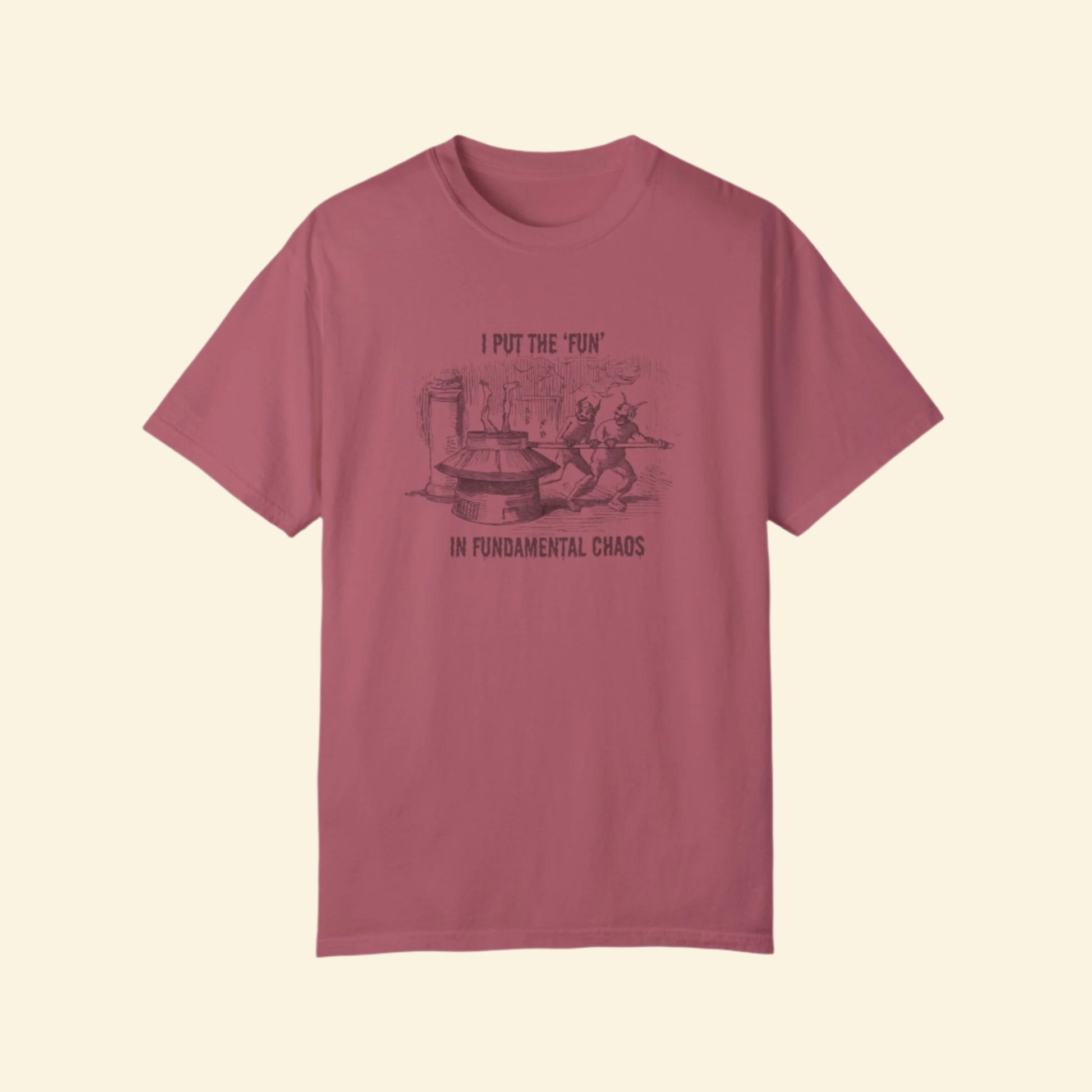 Fun Chaos Unisex Garment-Dyed T-Shirt - Demonic Graphic Tee for Casual Wear