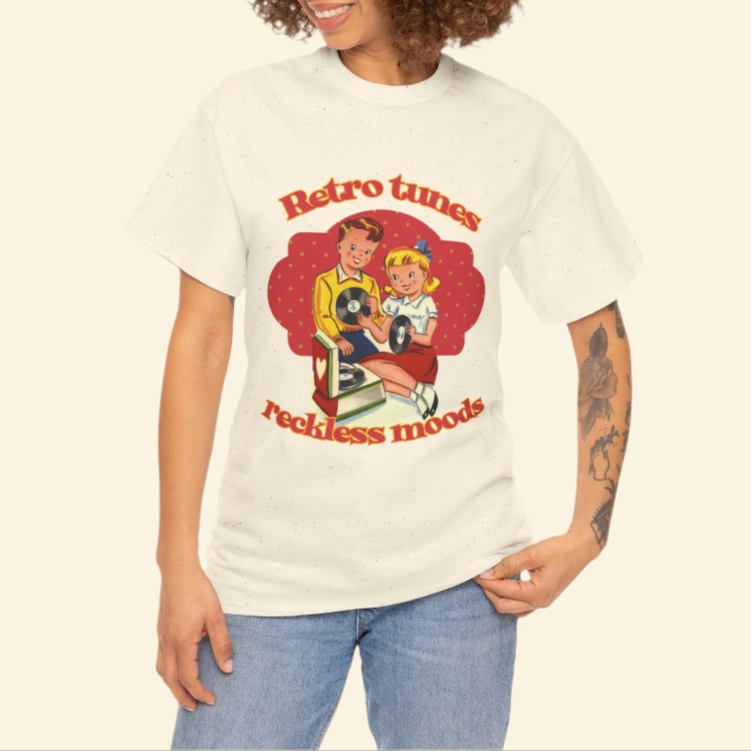 Playful Vintage Tee- "Retro Tunes, Reckless Moods"