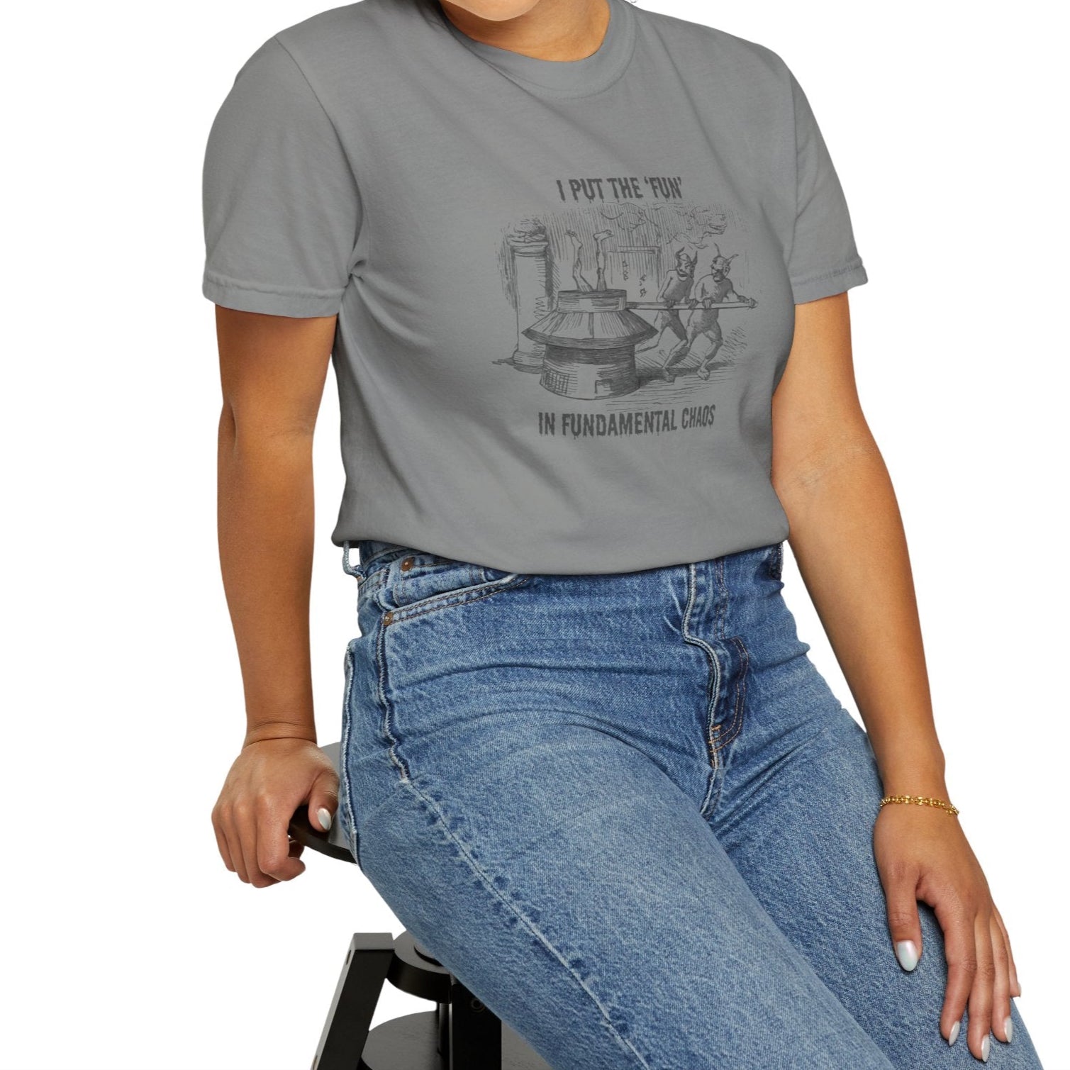 Fun Chaos Unisex Garment-Dyed T-Shirt - Demonic Graphic Tee for Casual Wear