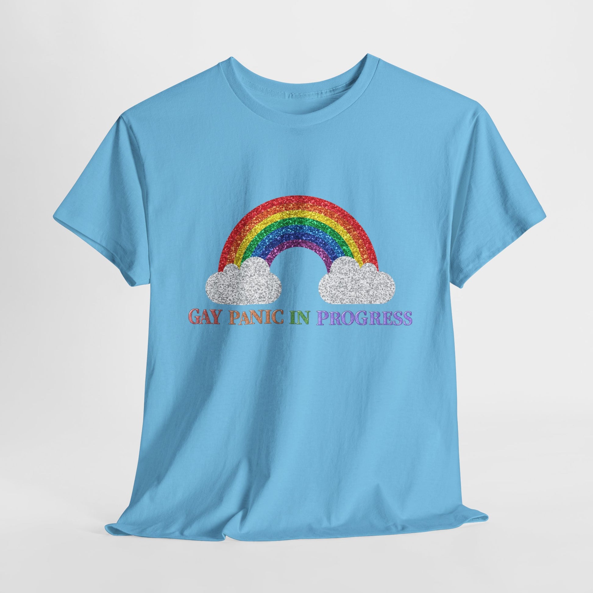 Unisex Heavy Cotton Tee with Rainbow Design - Celebrate Pride, Gay Panic in Progress T-Shirt