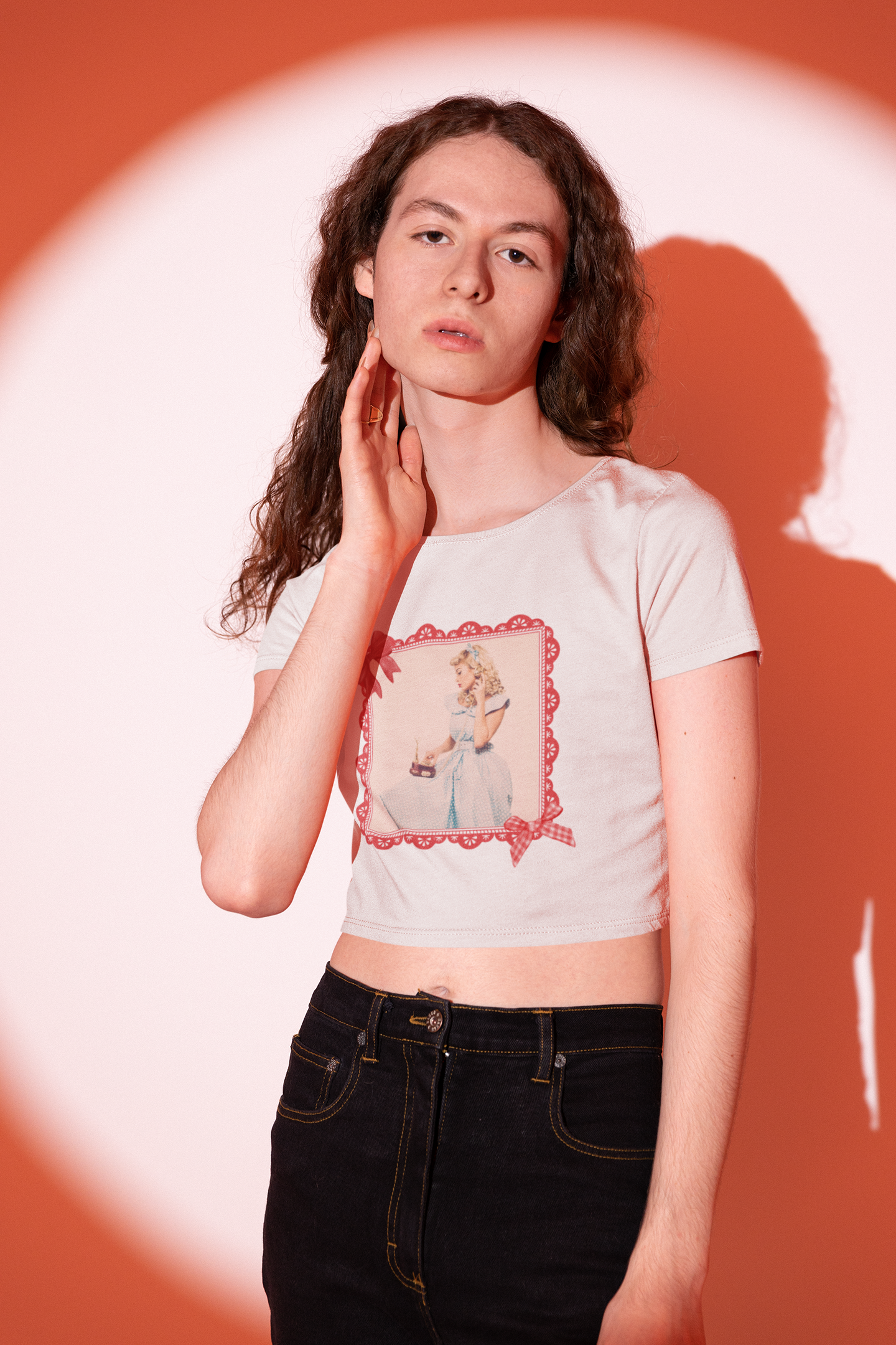 Vintage-Inspired Organic Rib Baby Tee with Retro Pin-Up Design