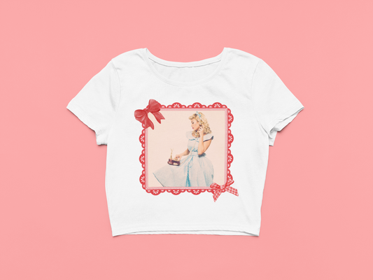 Vintage-Inspired Organic Rib Baby Tee with Retro Pin-Up Design