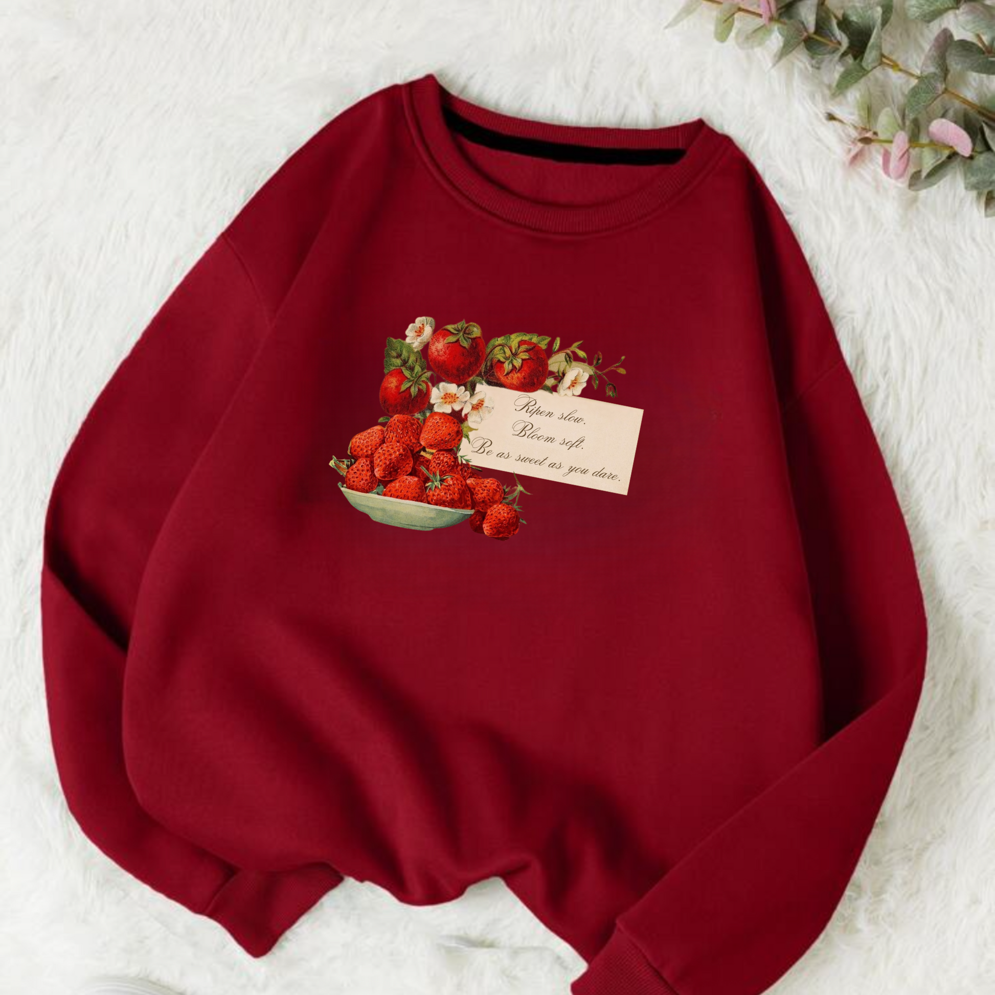 Strawberry Garden Crewneck Sweatshirt - Cozy Vintage Floral Design