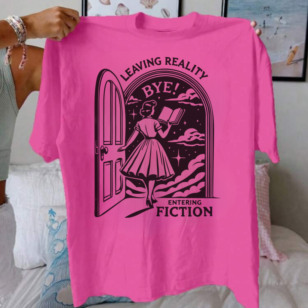 Unisex Garment-Dyed T-Shirt - "Leaving Reality, Entering Fiction" Graphic Tee for Book Lovers